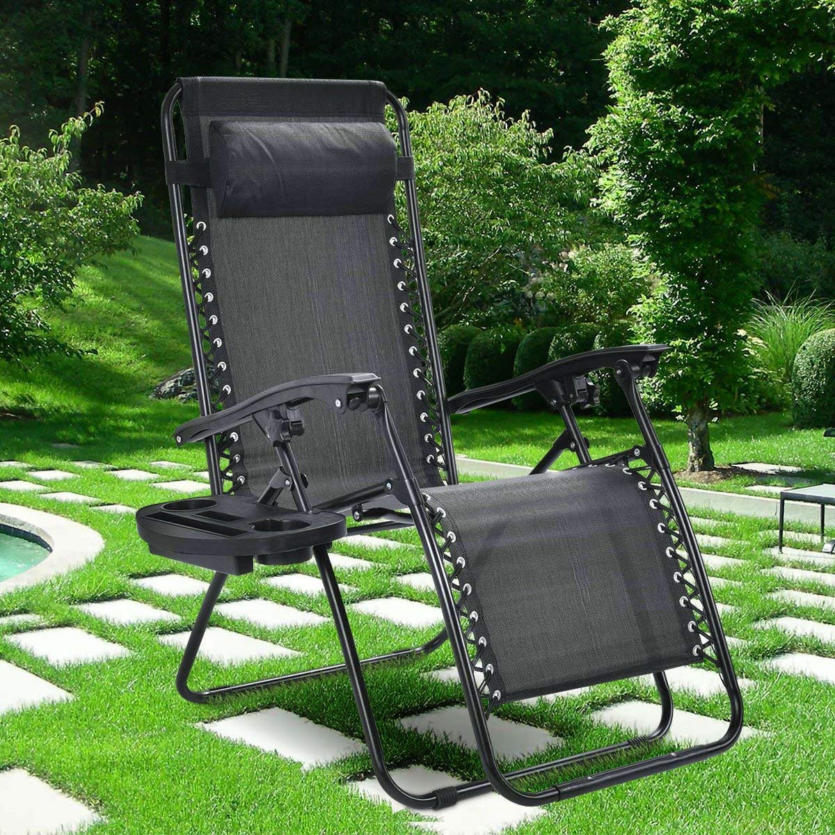 Casart Set of 2 PC Folding Lounge Chairs - Outdoor Zero Gravity Recliners with Cup Holder - Lightweight & Portable for Backyard, Beach, Poolside & Patio Relaxation