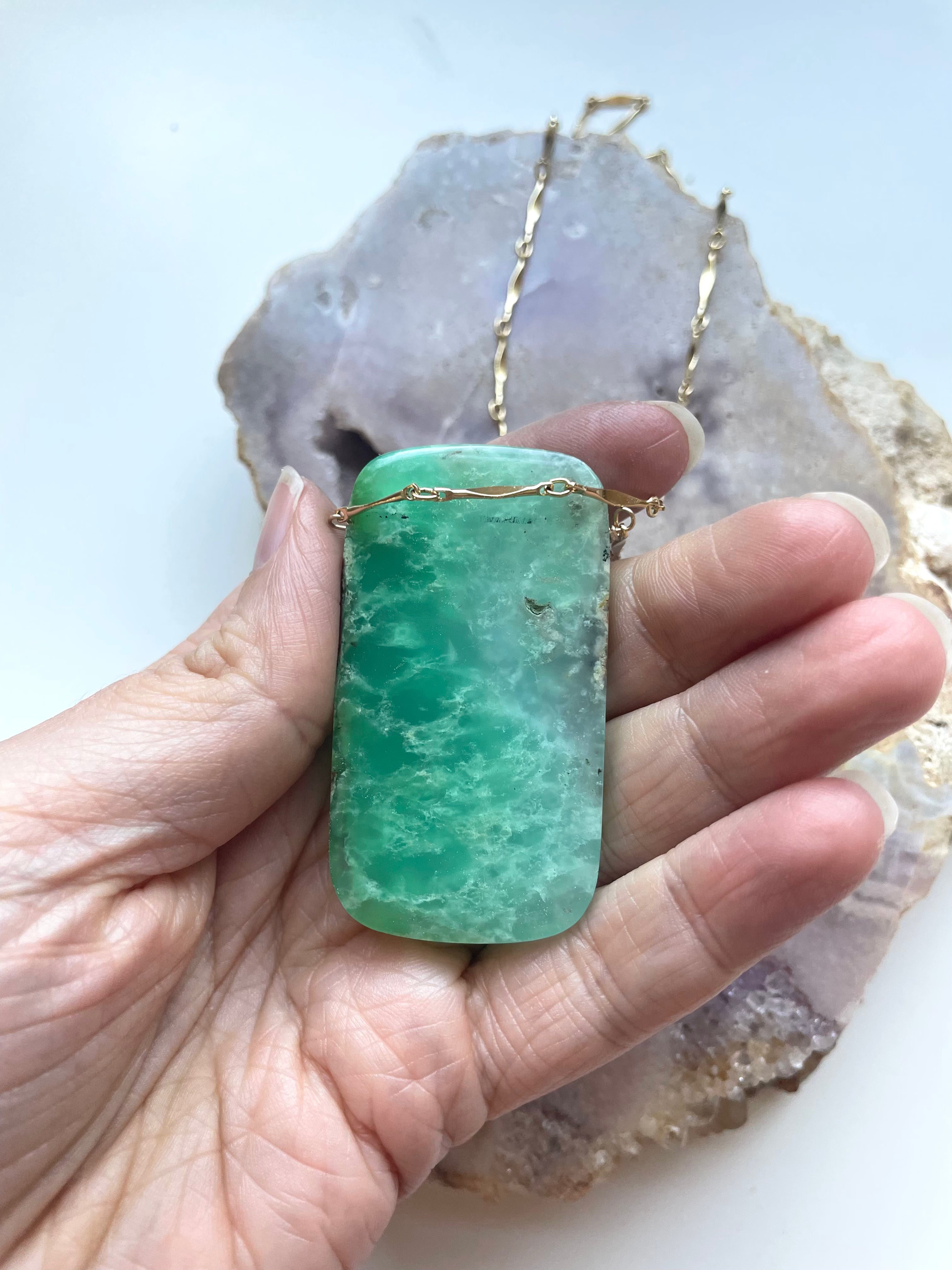 Extra Large Chrysoprase Crystal Necklace - 18