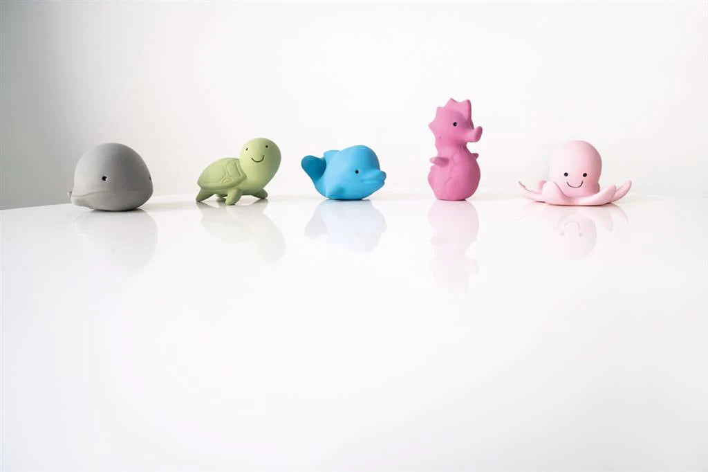 Tikiri Ocean Buddies Natural Rubber Teething Toys for Babies - Safe, Non-Toxic Chew Toys for Infants & Toddlers | Perfect for Teething Relief, Sensory Play & Bath Time Fun