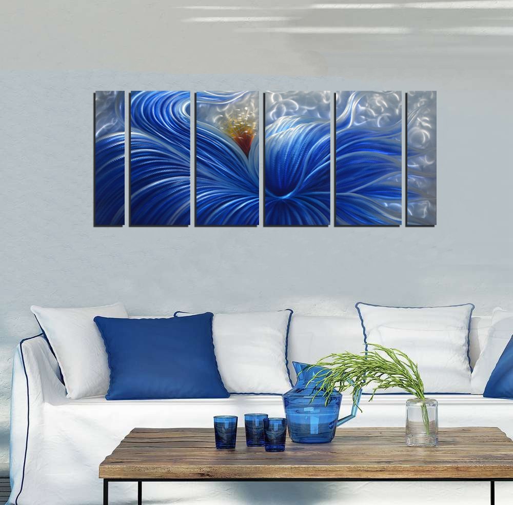 Abstract Blue Flower Metal Wall Art - Modern Indoor Outdoor Decor for Living Room