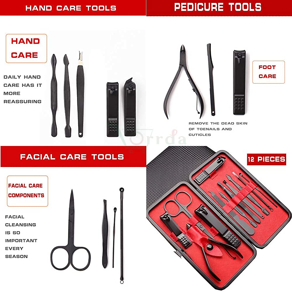 Toriox 12-in-1 Professional Manicure & Pedicure Set - Stainless Steel Nail Clippers Kit with Scissors, Tweezers & PU Leather Travel Case | Perfect for Home Grooming, Salon Use & Travel Essentials