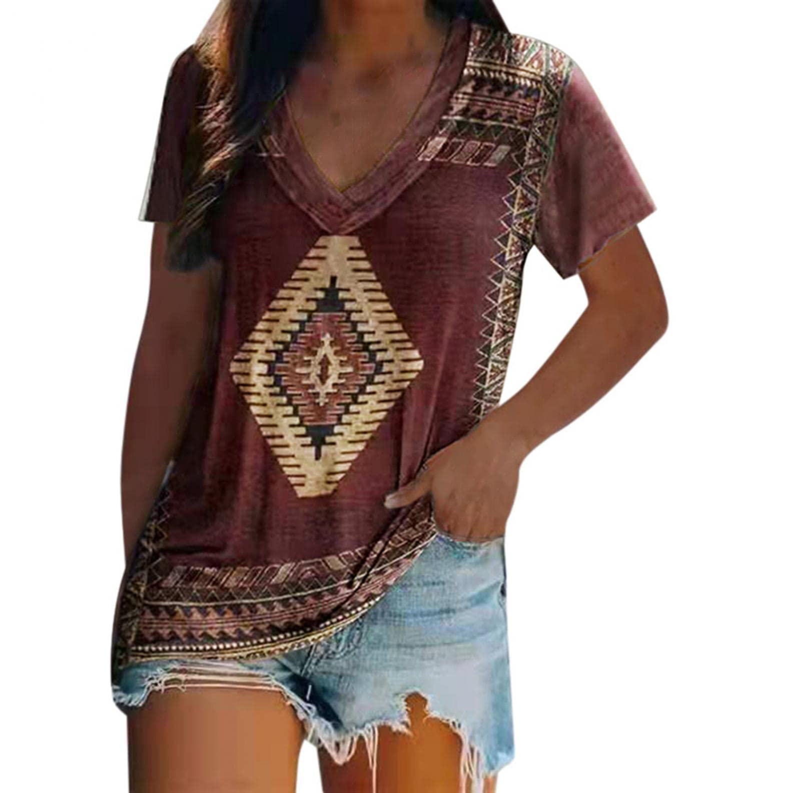 Women's Casual Short Sleeve T-Shirt - Color Block Striped Blouse Tunics for Fall & Summer | Perfect for Work, Weekend Outings & Vacation Wear