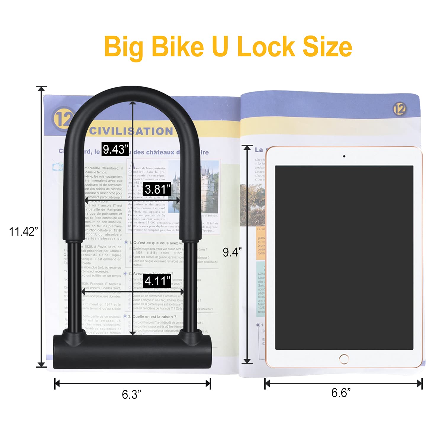 Heavy Duty 16mm Bike U Lock with Combination - Anti-Theft Bicycle Security Lock for Outdoor Cycling, Commuting & Parking (Black)