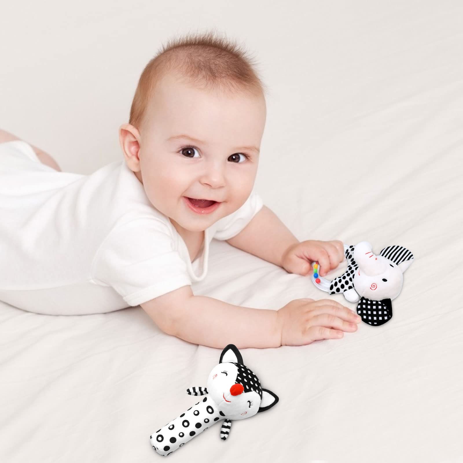 Best Baby Rattles for 0-6 Months - High Contrast Black & White Newborn Toys for 0-3 Months - Soft Plush Infant Rattles for Boys & Girls 0-12 Months - Perfect for Sensory Development & Early Learning Playtime