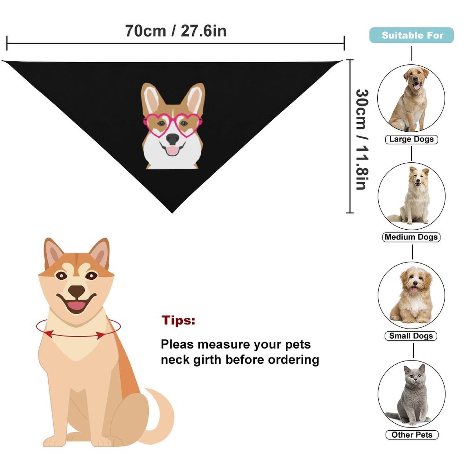 Cute Welsh Corgi Dog Bandanas - Adjustable Pet Scarves & Bibs for Small Medium Large Dogs - Perfect Christmas Thanksgiving Gift for Pets - Great for Holidays, Parties & Photo Shoots