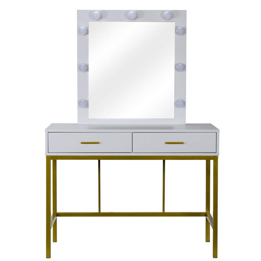 Kcelarec White Vanity Table with Mirror - Modern Makeup Dressing Desk for Women & Girls, Bedroom Vanity Set with Stool | Perfect for Cosmetics Organization, Beauty Routine & Small Space Decor