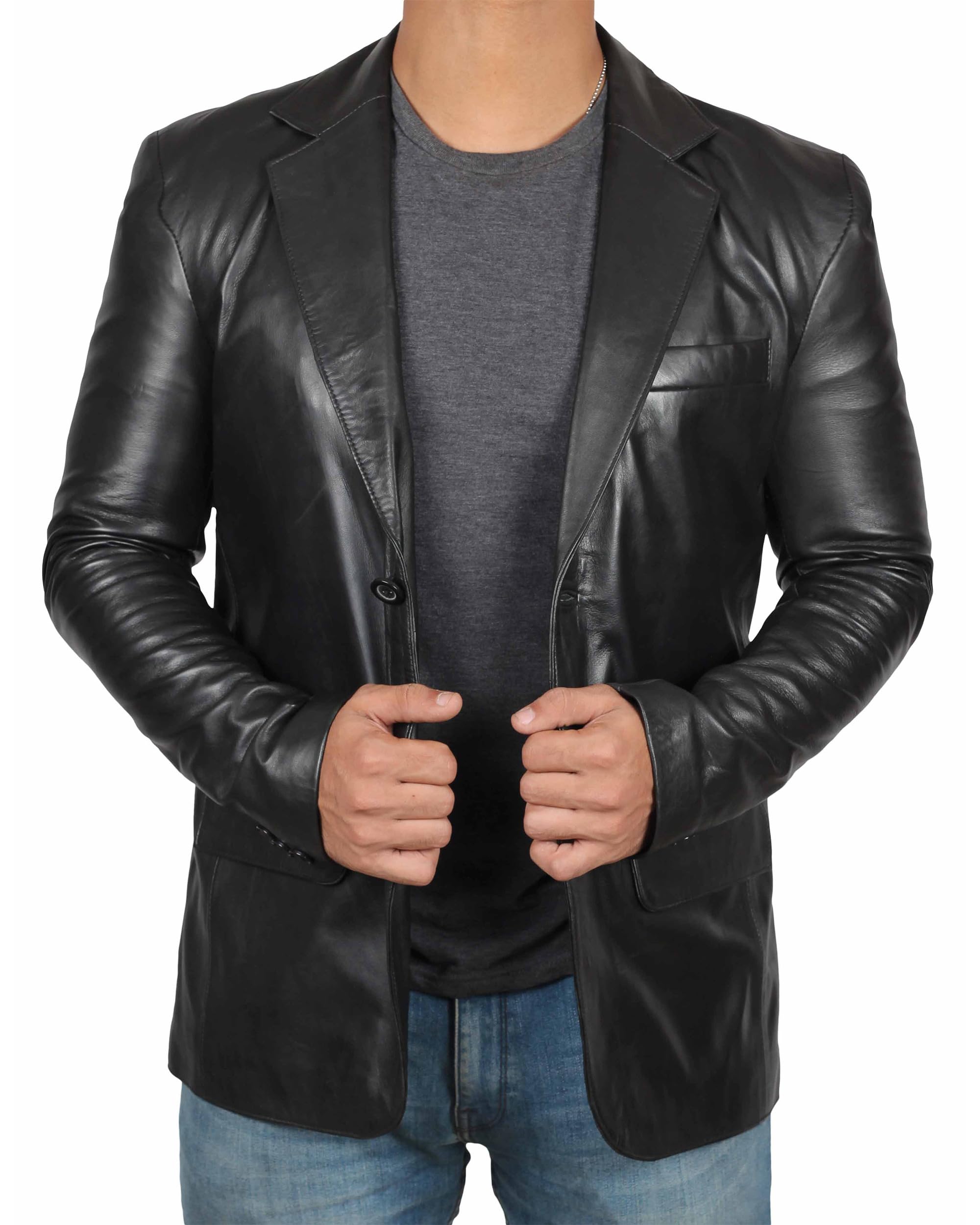 Genuine Lambskin Leather Blazer for Men - Premium Black & Brown Real Leather Jacket | Stylish Casual Outerwear for Business, Dating & Night Out