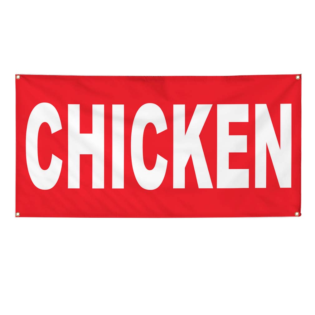 Vinyl Banner - 60x144 Inches Chicken Red Background with 10 Grommets | Weatherproof Outdoor Yard Sign for Food Trucks, Restaurants & Industrial Use | Perfect for Advertising, Events & Business Branding