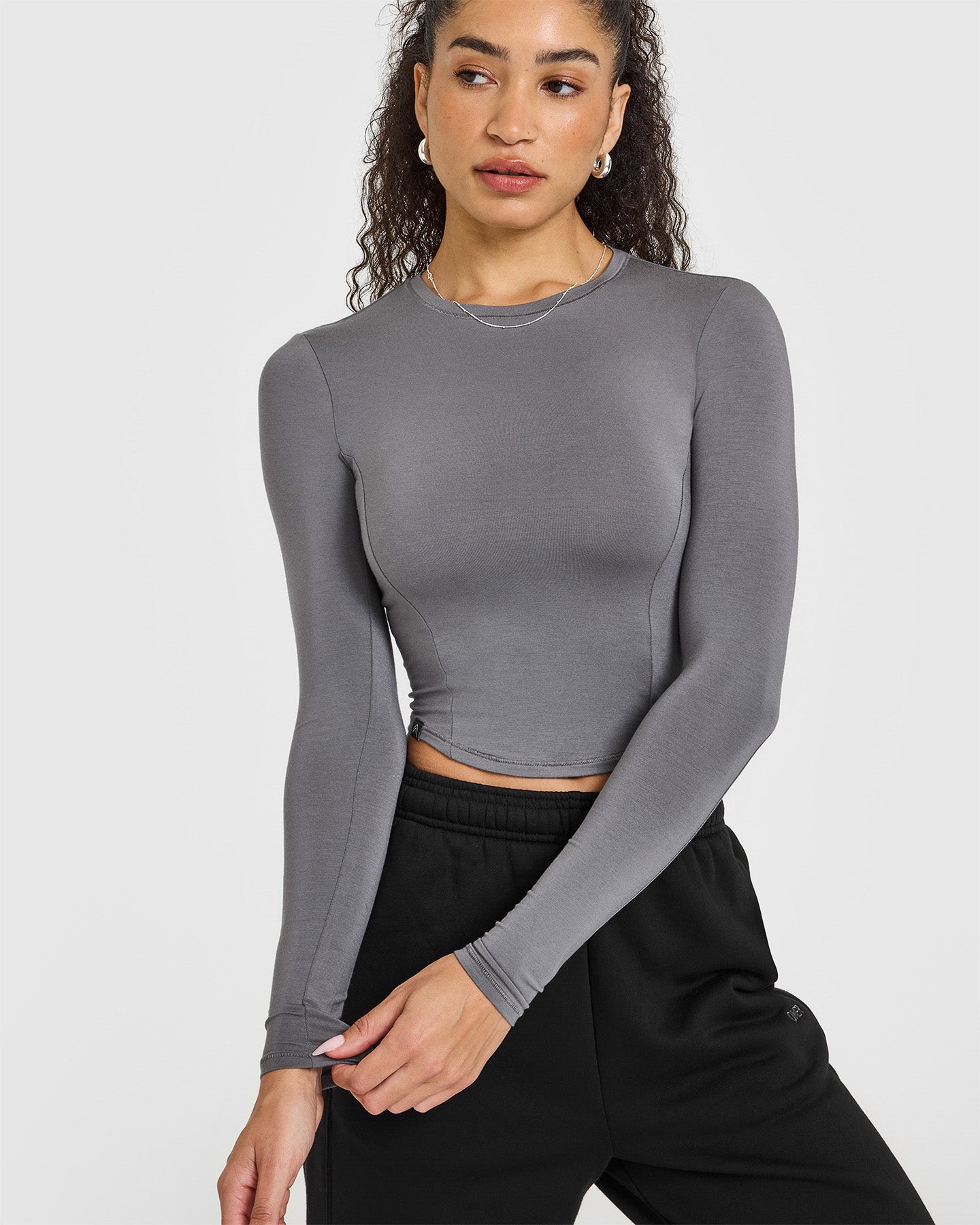 Mellow™ Soft Mid Long Sleeve Top for Women - Comfortable Stretch Ash Grey Shirt | Perfect for Casual Wear, Office & Layering