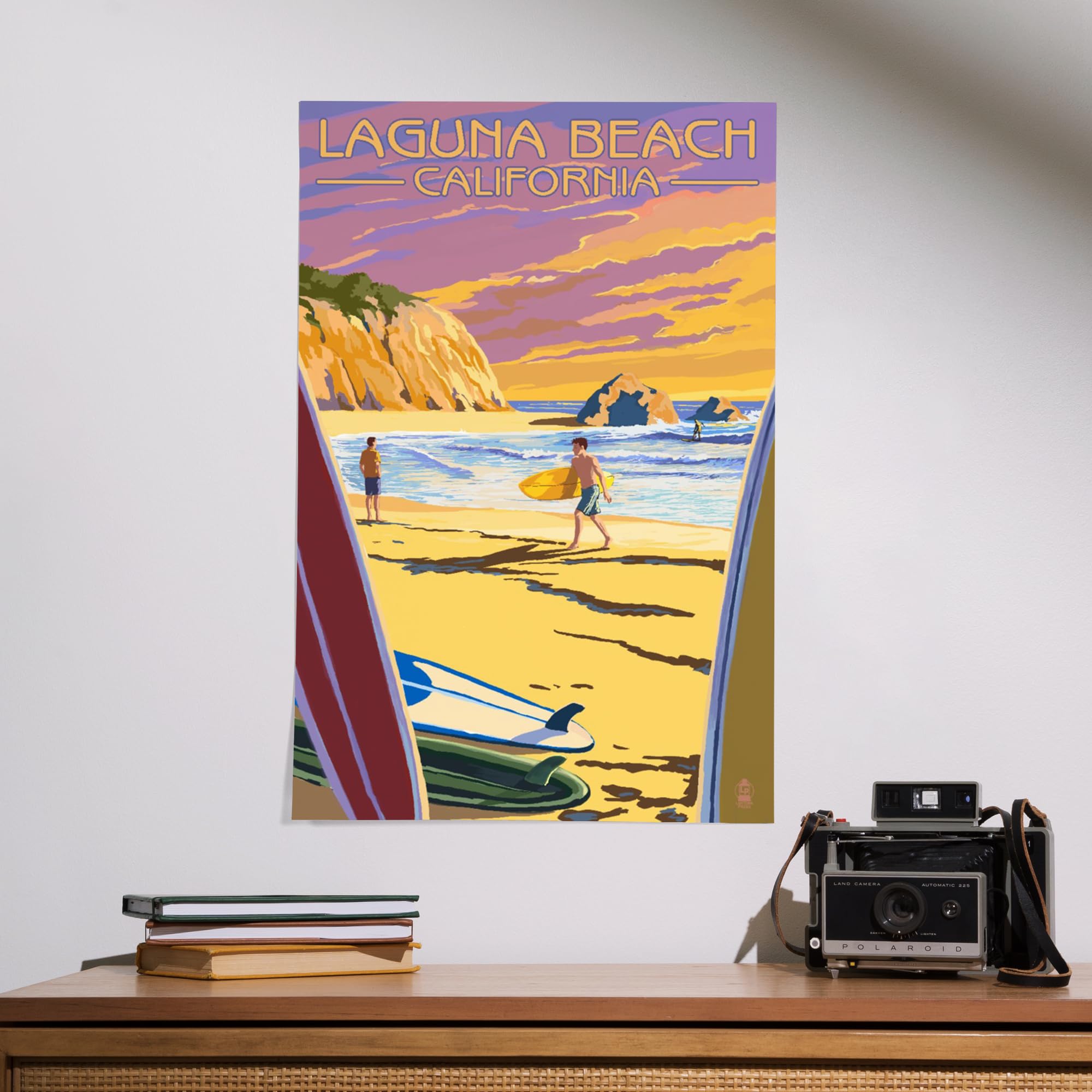 Lantern Press 16x24 Inch Giclee Art Print - Laguna Beach California Sunset Surfers Wall Decor - Perfect for Beach House, Living Room & Office