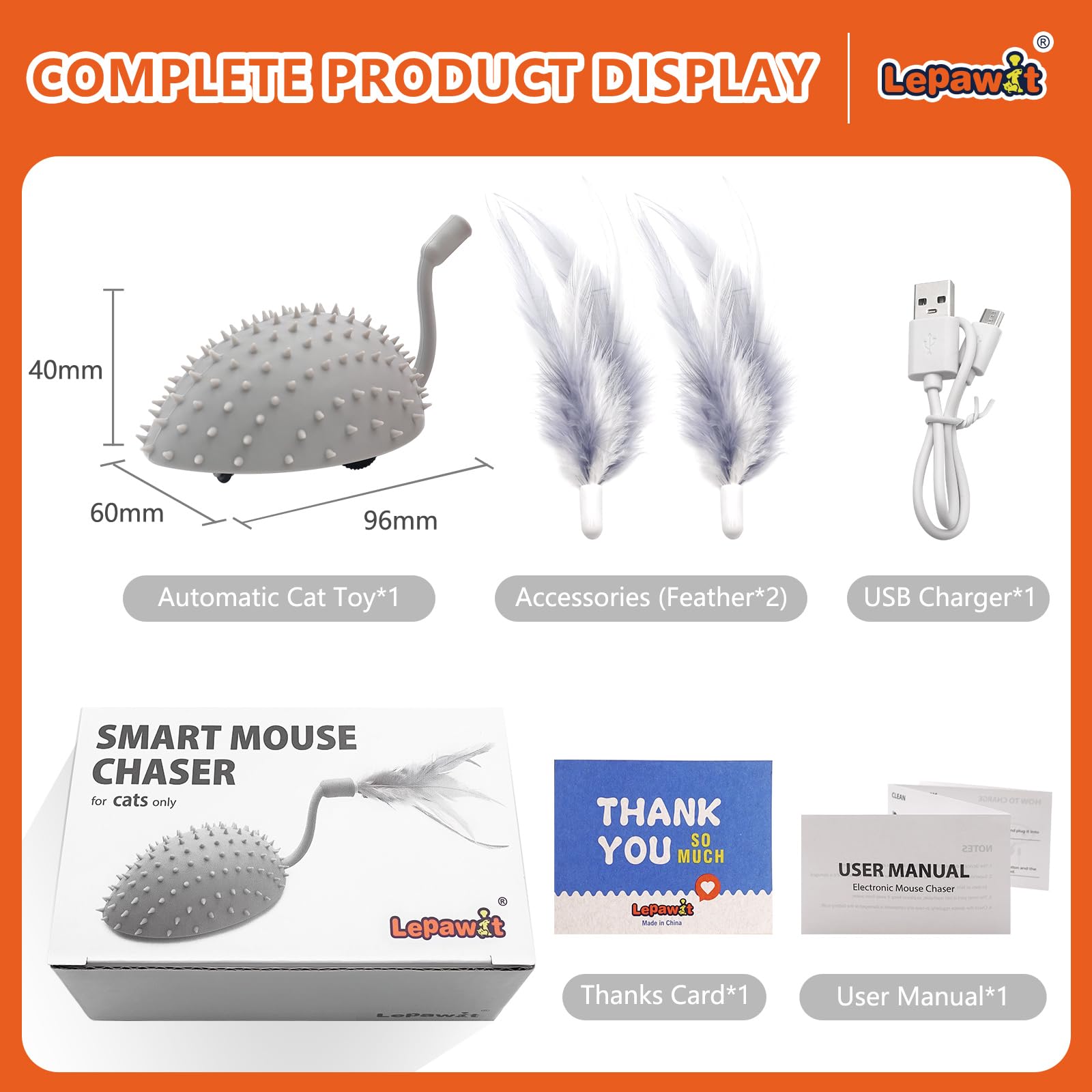 Interactive Cat Toys for Indoor Cats - Automatic Moving Electric Mouse with Feather Tail, USB Rechargeable Cat Exercise Toy - Perfect for Playtime, Hunting Simulation & Keeping Your Cat Active