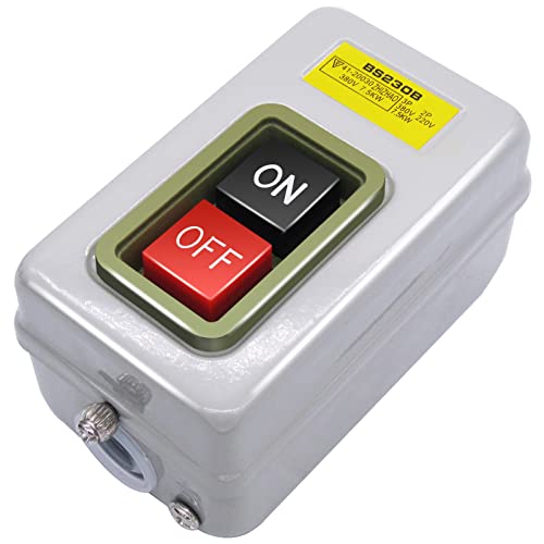 220V/380V AC Push Button Switch On/Off Start Stop with 2pcs 22mm 2 NC Red Mushroom Emergency Stop Switch - for Industrial Machinery, Control Panels, and Electrical Equipment Safety