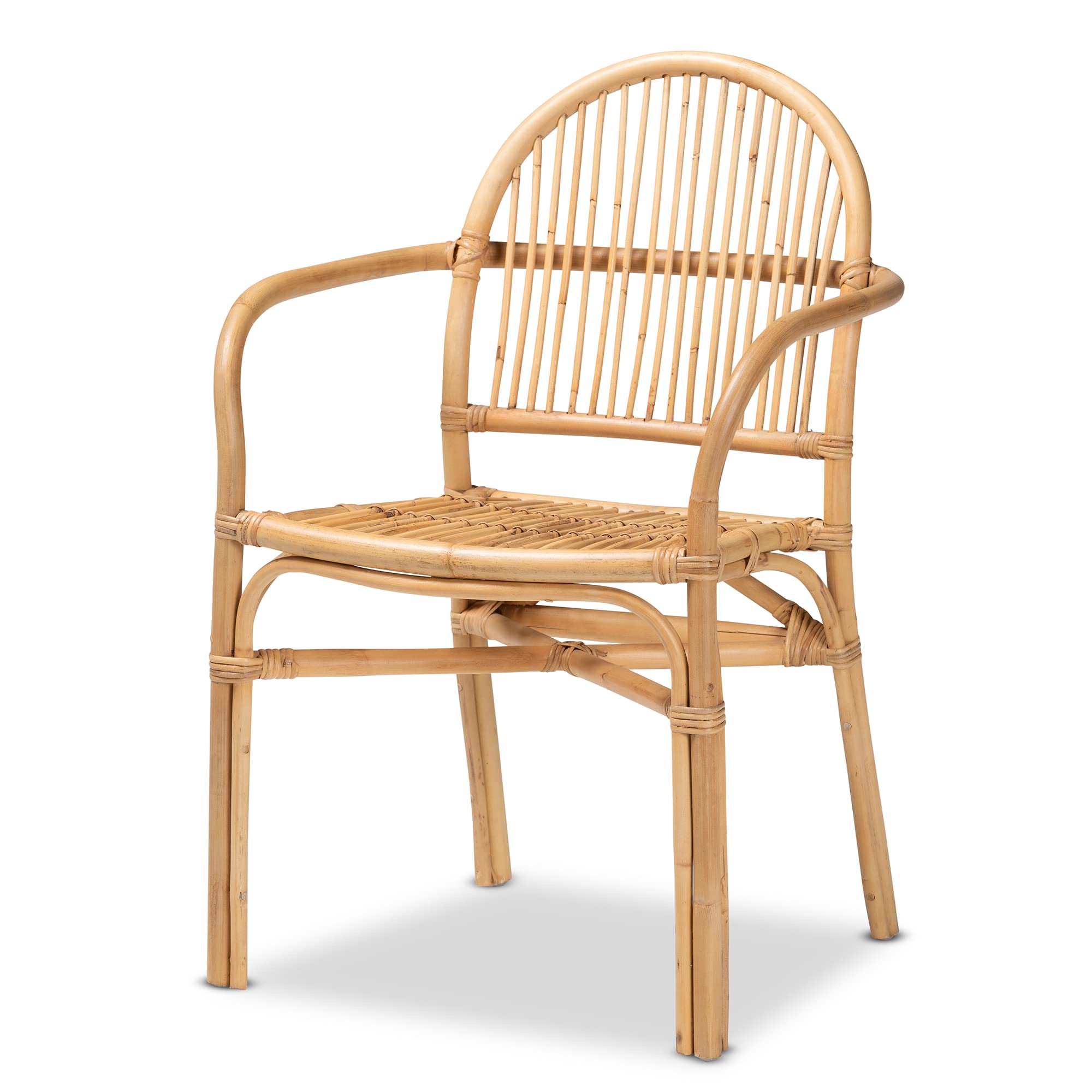 Baxton Studio Tugera Natural Brown Rattan Dining Chair - Modern Woven Seat for Kitchen, Dining Room, and Outdoor Patio Use