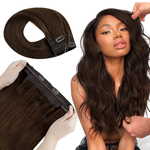 Premium Fish Line Halo Hair Extensions with Invisible Clips - Seamless 100% Human Hair Extensions for Length & Volume - Perfect for Weddings, Parties & Daily Styling