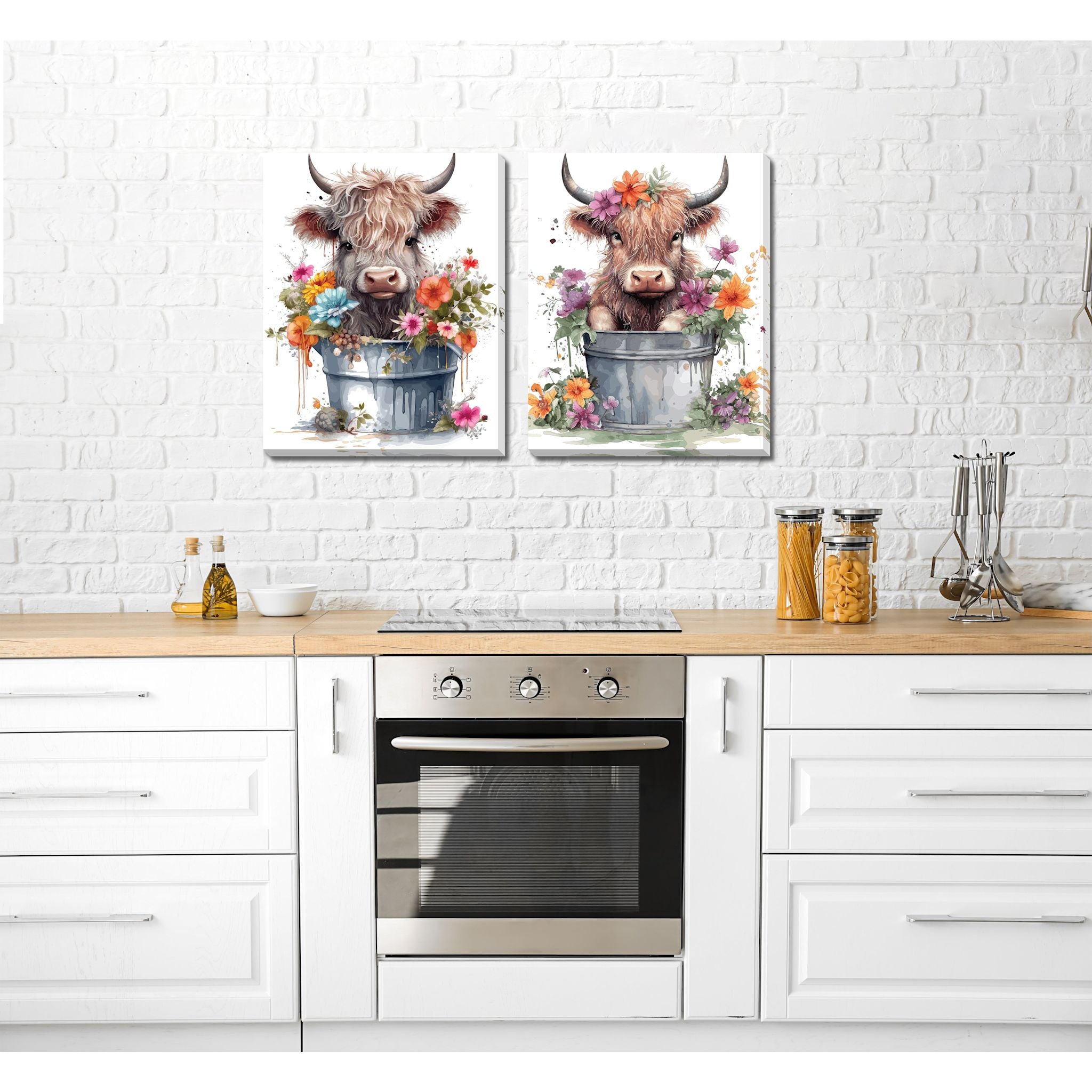 Adorable Baby Highland Cow Wall Art Set of 2 - 16x20 Inch Nursery Decor - Perfect for Kids' Rooms, Baby Showers & Farmhouse Themed Spaces