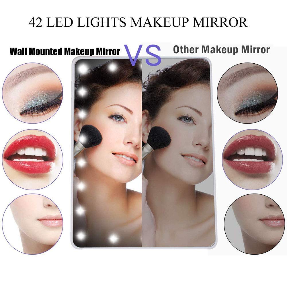 Wall Mounted Makeup Mirror with Lights - 2-Sided Extendable 360° Swivel Vanity Mirror for Bathroom, Plug-in LED Mirror with Adjustable Brightness, Perfect for Makeup, Shaving & Skincare Routine