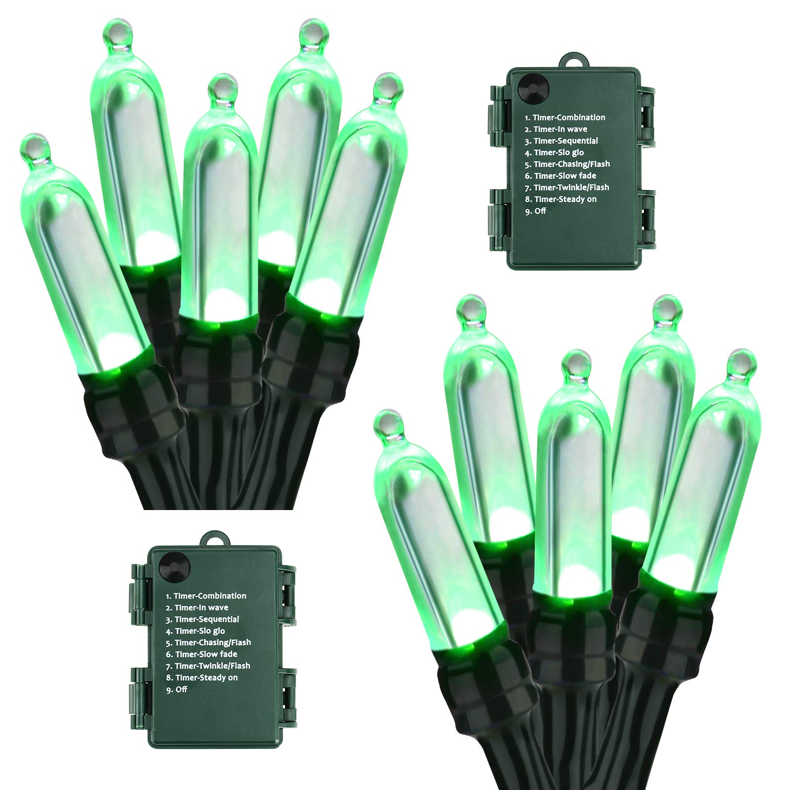 BrizLabs 50 LED Green String Lights - 17.94ft Battery Operated Fairy Lights with 8 Modes, Waterproof Indoor/Outdoor Decorative Lighting for St. Patrick's Day Party, Christmas, Wedding, Garden, Patio, and Home Decor