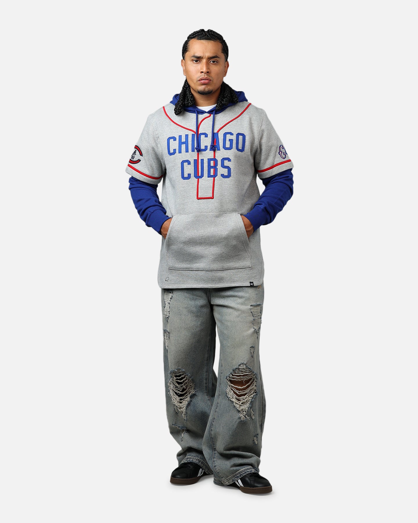 47 Brand Chicago Cubs Game Hoodie Grey/Blue - Men's & Women's MLB Licensed Pullover Sweatshirt for Baseball Fans - Perfect for Game Day, Tailgating & Casual Wear