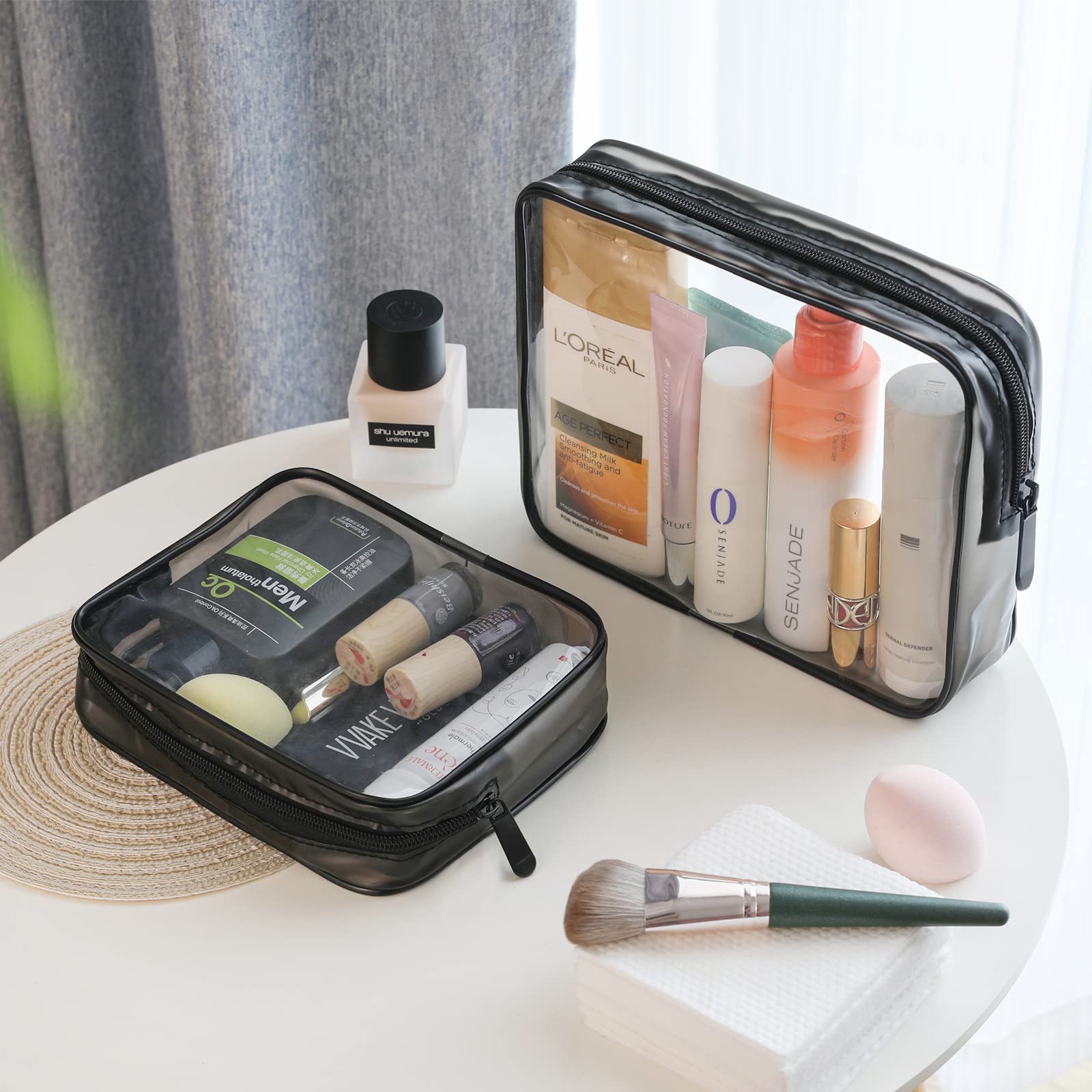 **LUZWAY Clear Toiletry Bag - Waterproof Travel Cosmetic Organizer with Hanging Hook, Large Transparent PVC Makeup Bag for Bathroom Essentials (Ideal for Travel, Gym, Camping & Airports)**