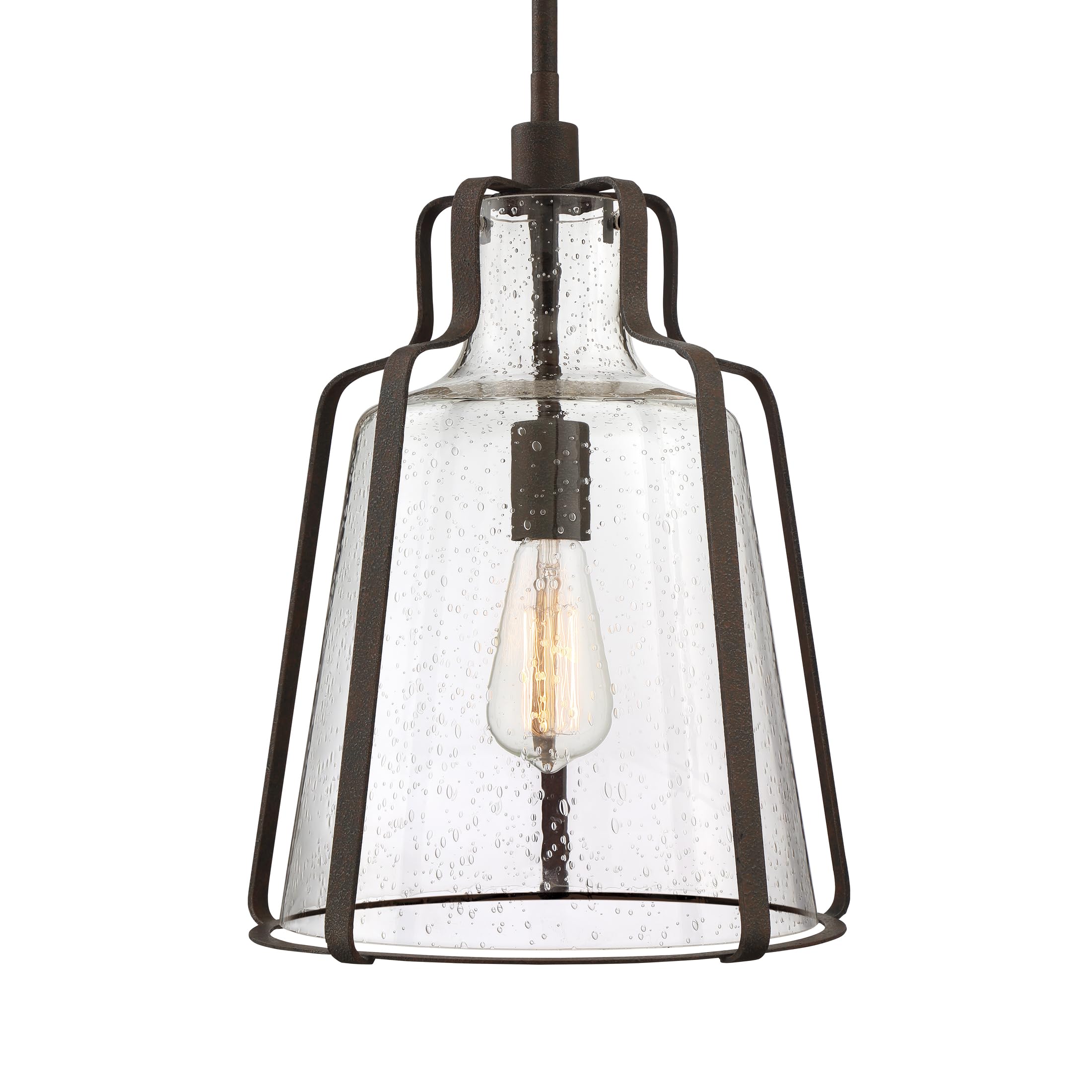 Quoizel Haverford 1-Light Rustic Black Pendant Light - Farmhouse Ceiling Fixture for Kitchen Island, Dining Room & Entryway Lighting