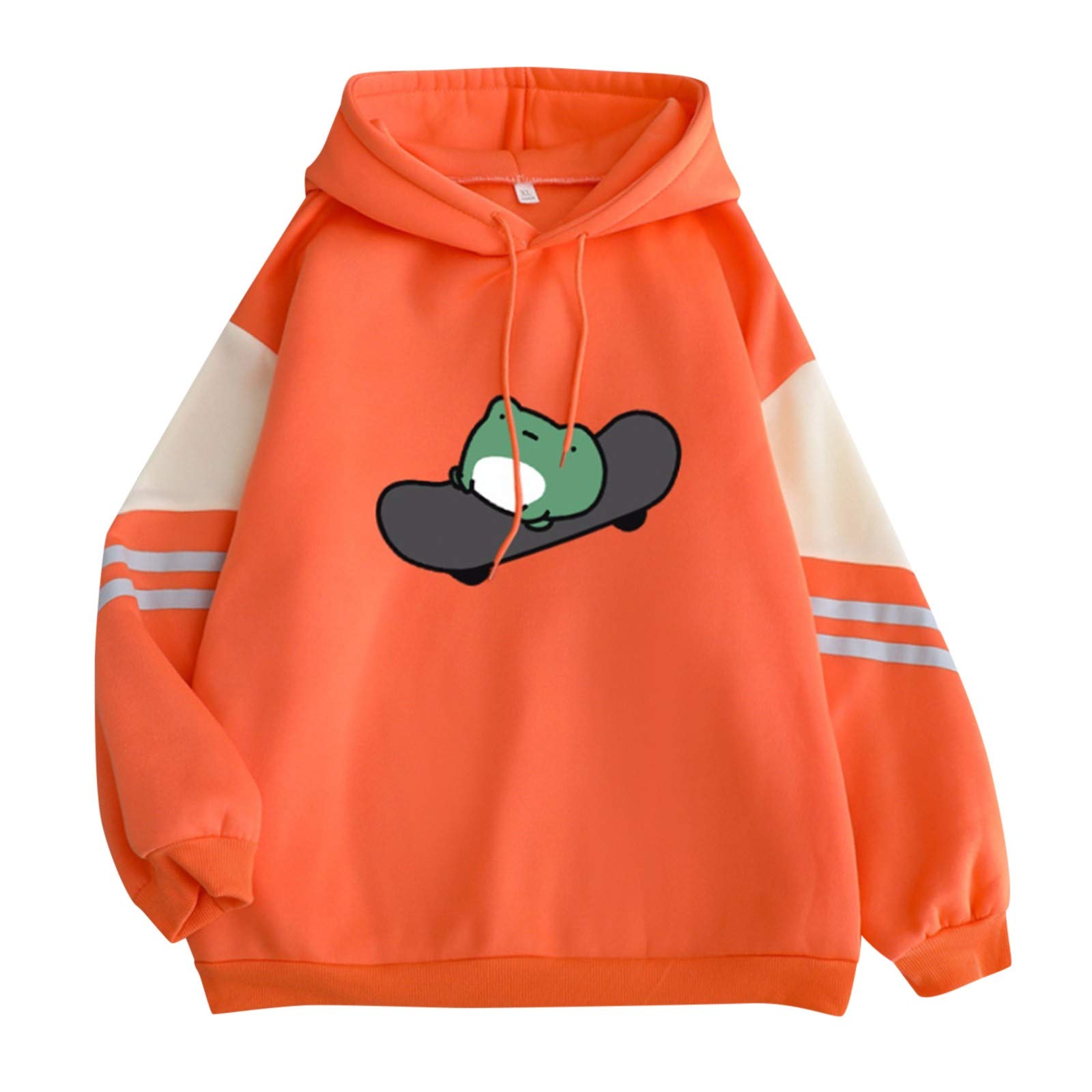 COOKI Women's Colorblock Skateboard Frog Printed Pullover Hoodie - Long Sleeve Casual Sweatshirt for Women - Perfect for Skateboarding, Streetwear Fashion & Everyday Comfort