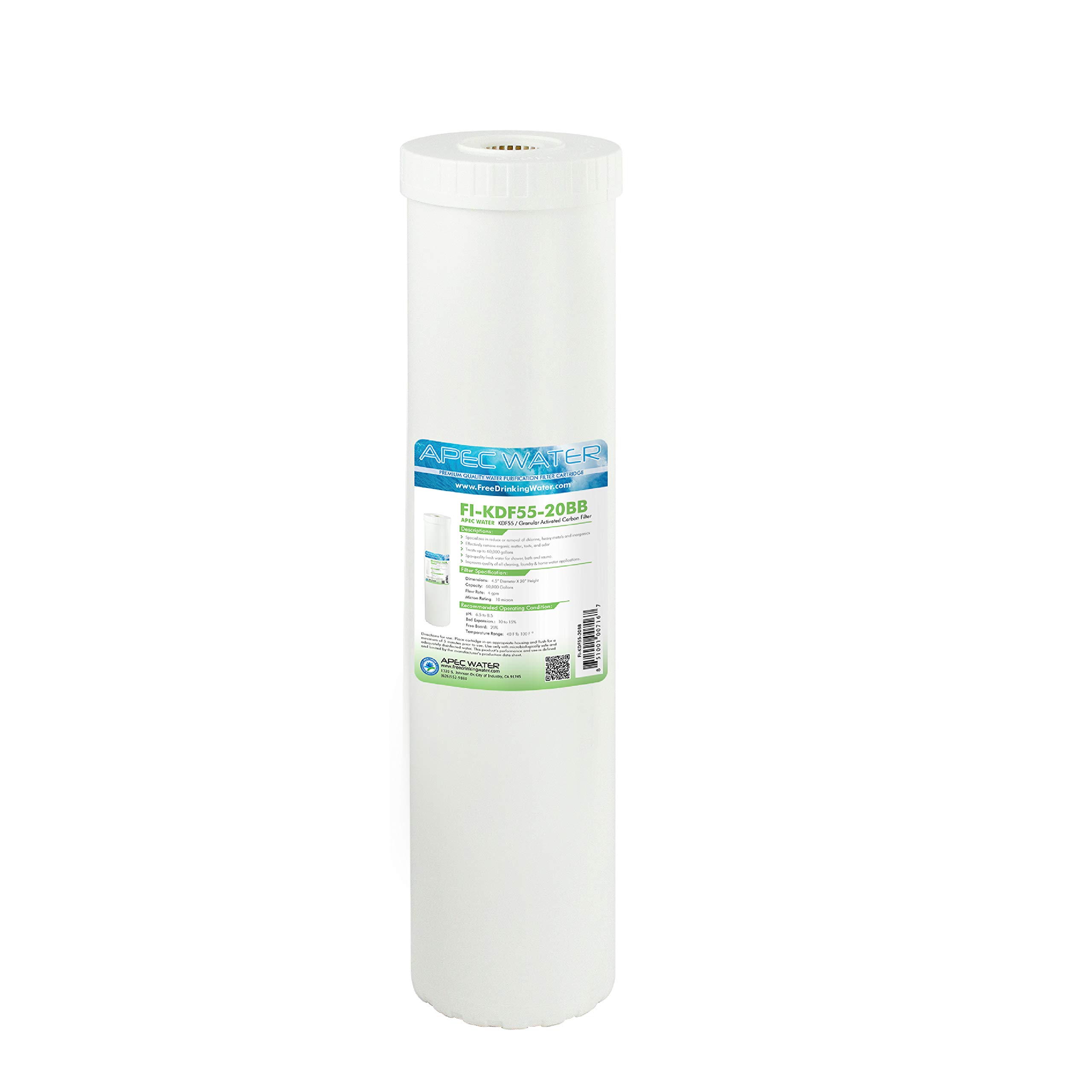 APEC Water Systems FI-KDF55-20BB US Made Water Filter - Reduces Chlorine & Heavy Metals, 4.5