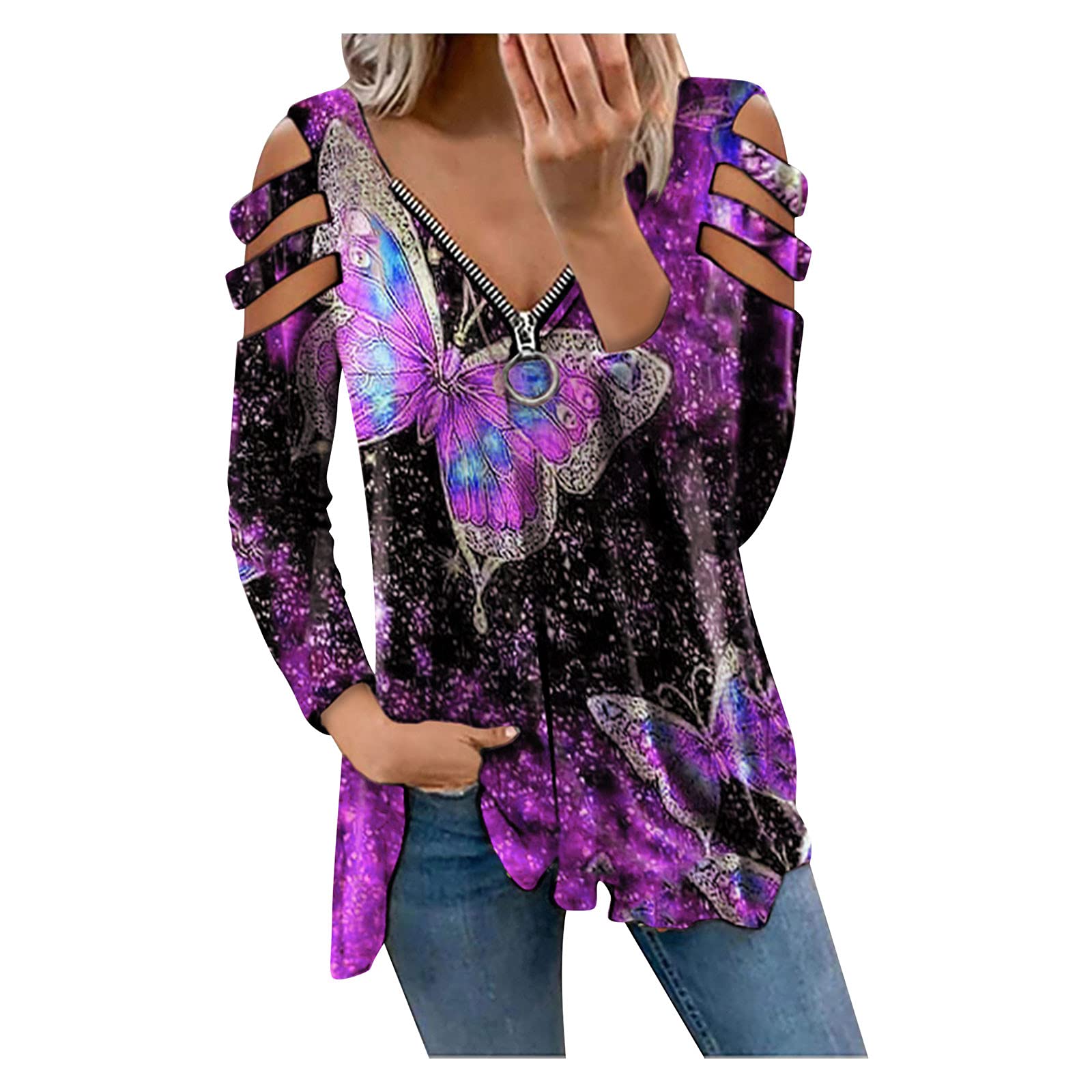 Women's Western Long Sleeve Shirt with Zipper - Casual Tops for Everyday Wear