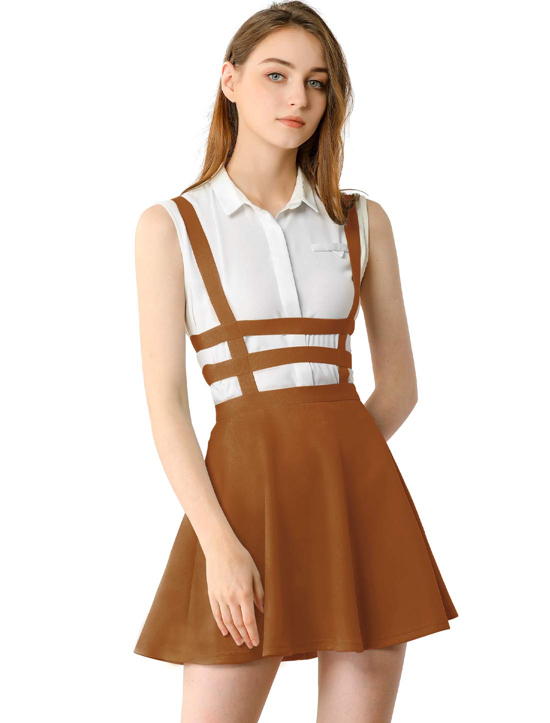 Allegra K Women's Gothic Christmas Pleated A-Line Suspender Skirt with Elastic Waist & Braces - Kawaii Holiday Party Outfit for Christmas, Cosplay & Gothic Fashion