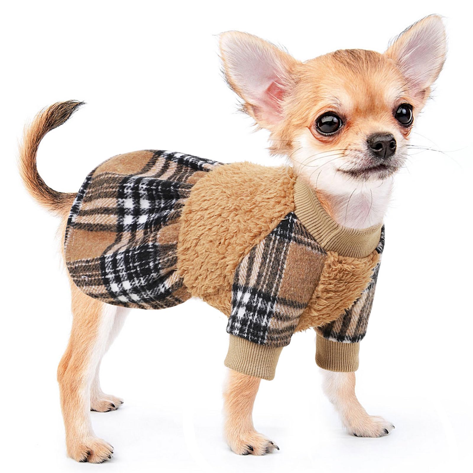 Kosiyi Small Dog Sweater for Chihuahua Yorkie - XXS Khaki - Perfect for Winter & Festivals