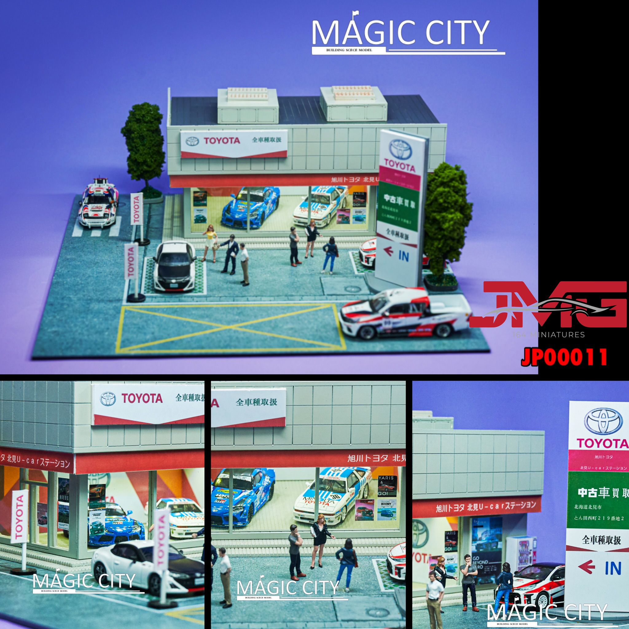 1:64 Scale Japanese Street View Diorama with Toyota Showroom - Perfect for Model Car Collectors & Miniature Scene Displays