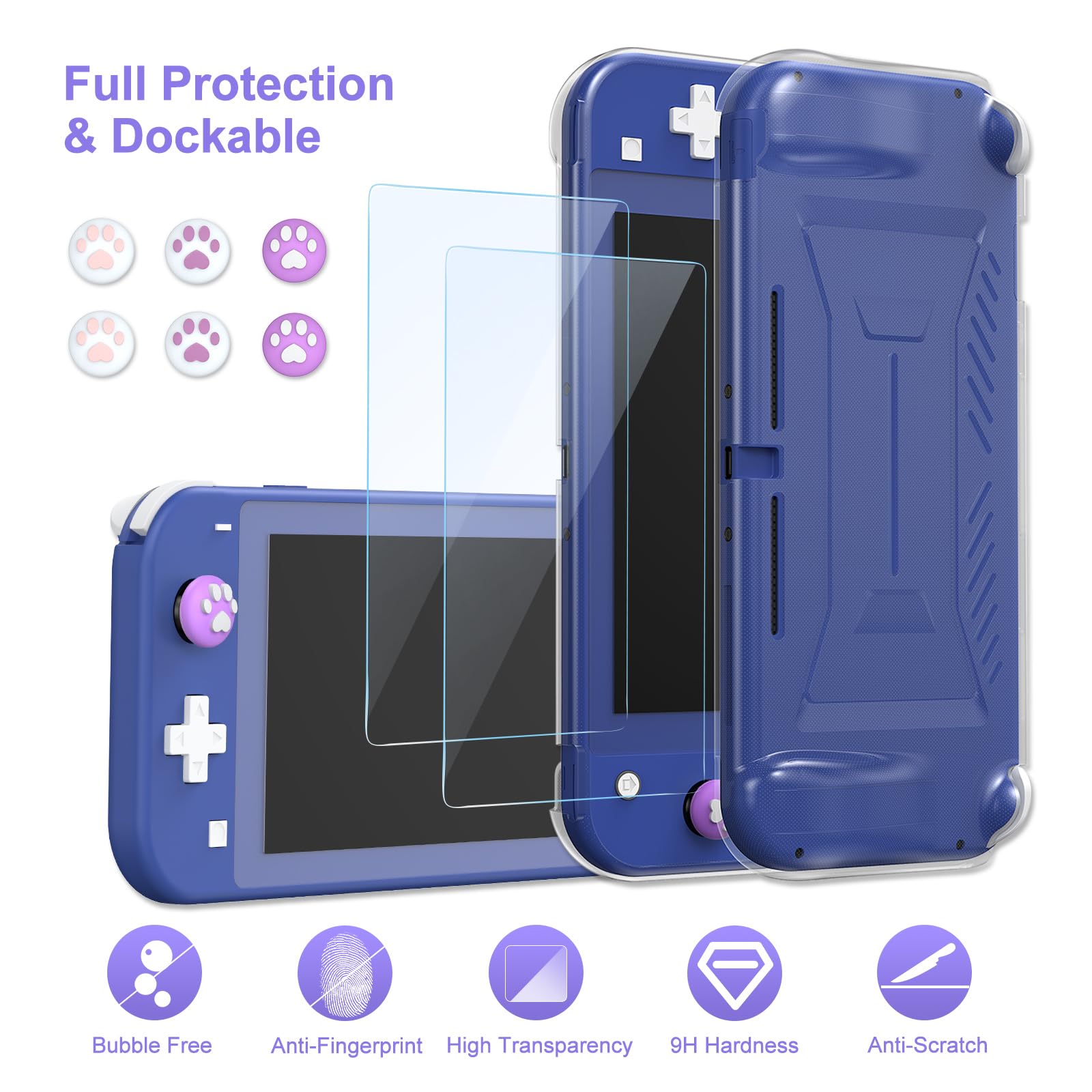 InnoAura 18-in-1 Nintendo Switch Lite Accessories Bundle - Protective Carrying Case, Game Case, Screen Protector, Thumb Grips (Purple) - Perfect for Travel, Gaming On-The-Go & Switch Lite Protection