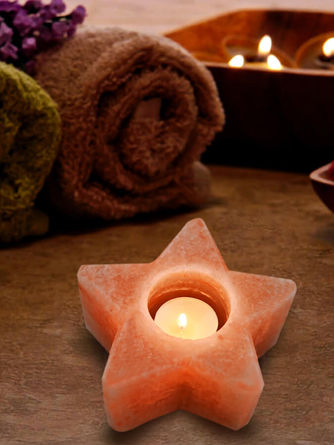 Himalayan Salt Tealight Candle Holder for Yoga Studio - Natural Star Shape for Meditation, Relaxation & Home Decor - Perfect for Spa, Bedroom & Gift Giving