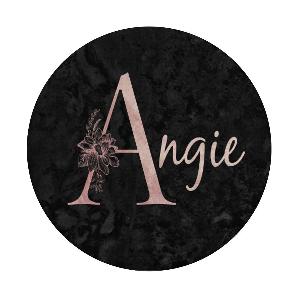 Angie Name Personalized Pink Rose on Black Design PopSockets Swappable PopGrip - Custom Phone Grip & Stand for iPhone, Samsung - Perfect Gift for Women, Girls | Great for Selfies, Video Calls, and Secure Phone Handling