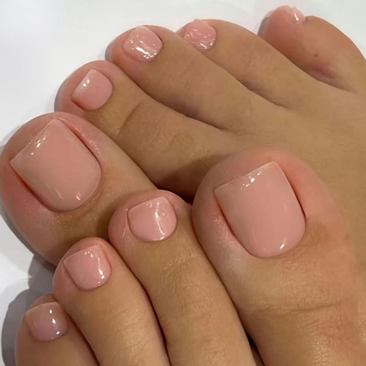 GLAMERMAID 24Pcs Press on Toenails - Spring Summer Pure Nude Gel Fake Nails with Glossy UV Finish, Reusable Acrylic False Toe Nails Manicure Kit for Women | Perfect for Pedicures, Vacations & Special Occasions