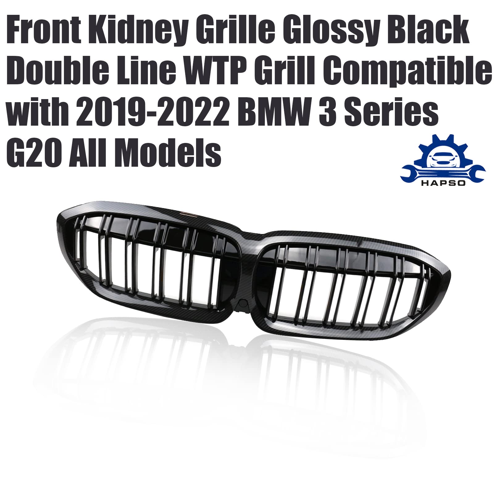 Carbon Fiber Front Kidney Grille Replacement for 2019-2022 BMW 3 Series G20/G21/G28 - Performance Style Double Slat Grill - Enhances Hood Appearance for Street & Show Cars