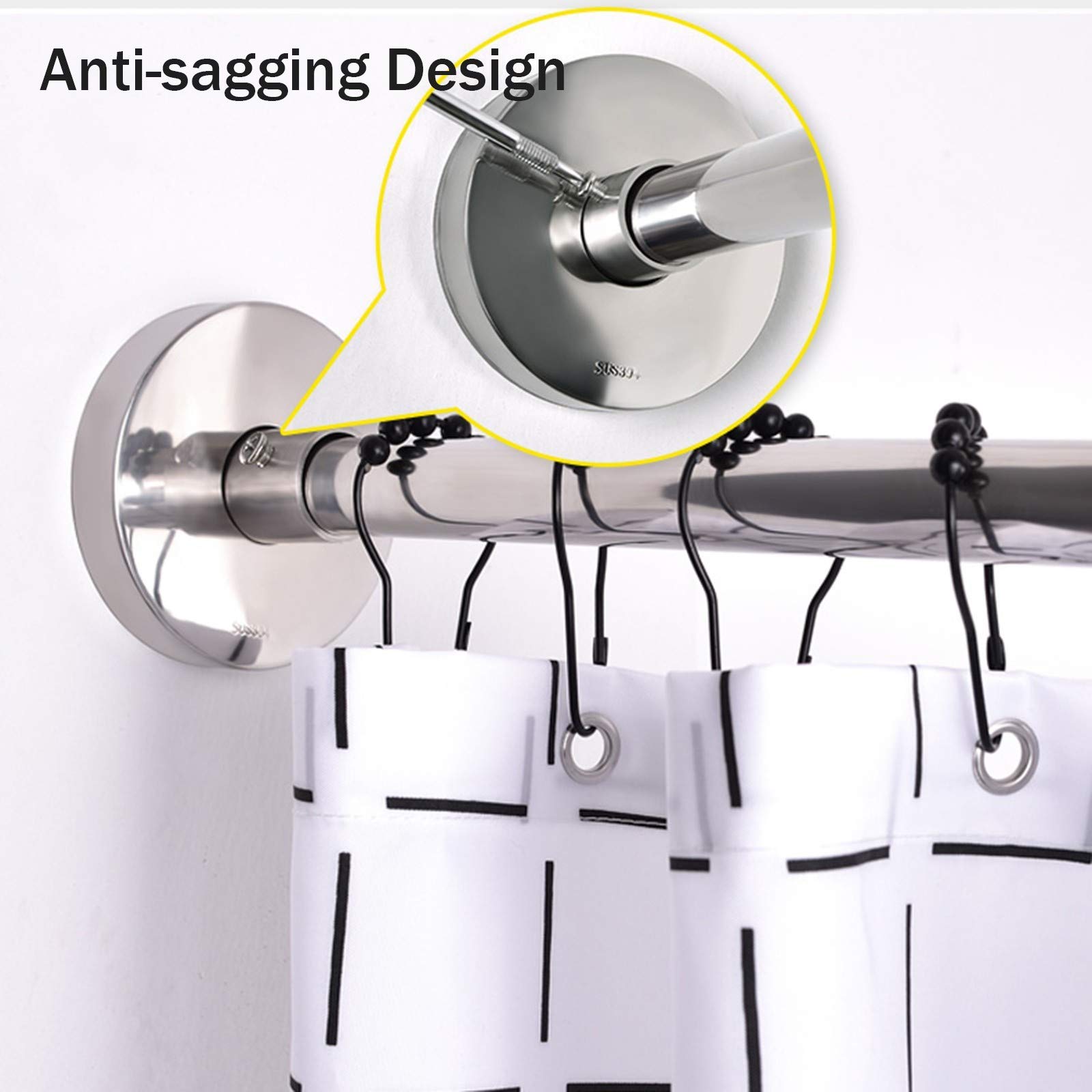 Stainless Steel U-Shaped Curved Shower Curtain Rod - Adjustable Tension Rod for Bathroom, Bathtub & Closet - No Drilling Installation - 80×80×80 Inches - Perfect for Small Spaces & Corner Showers
