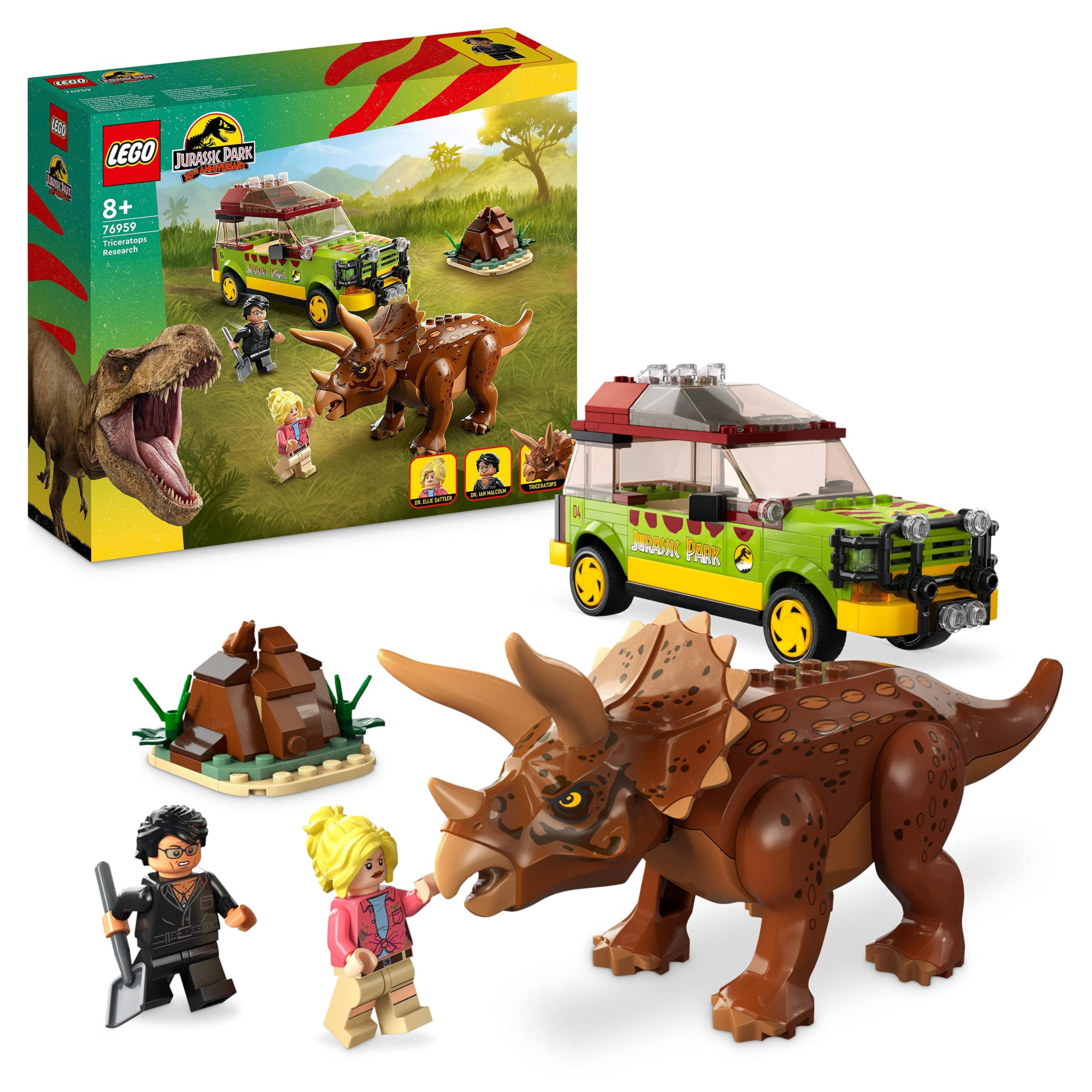 LEGO 76959 Jurassic Park Triceratops Discovery Dinosaur Toy Set with Ford Explorer Car for Boys & Girls Ages 8+, 30th Anniversary Collection – Perfect for Dinosaur Lovers & Jurassic Park Fans, Great for Playtime, Collecting & Gifting