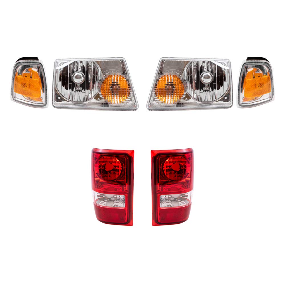 Brock Replacement 6-Piece Headlight, Taillight & Parking Signal Light Kit for 2006-2011 Ford Ranger Pickup Truck - Perfect for Night Driving & Off-Road Adventures