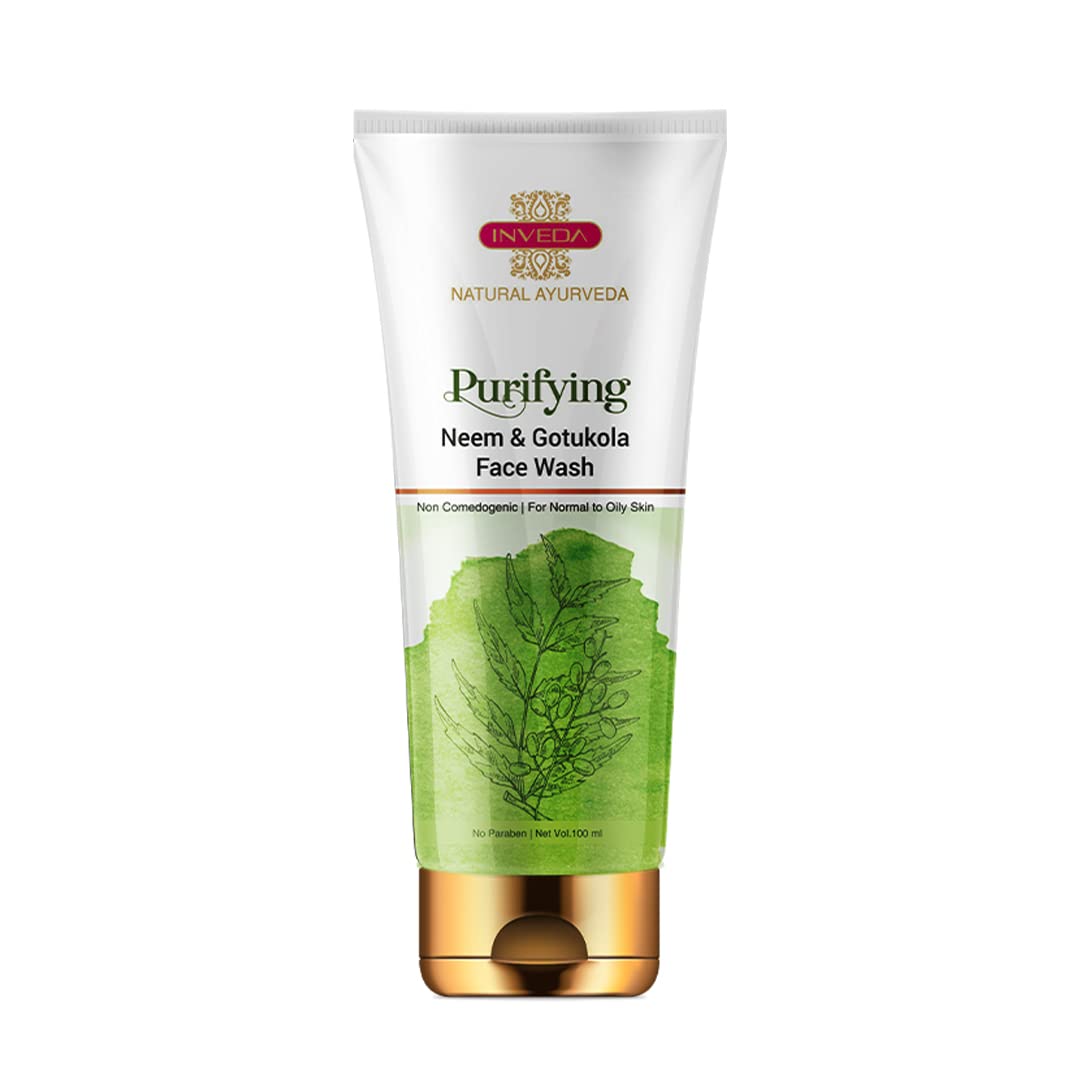 Inveda Purifying Neem & Gotukola Face Wash - 100ml | Acne Treatment for Pimples, Scars & Blemishes | Clear & Glowing Skin | Daily Use for Oily & Combination Skin | Gentle Cleanser for Men & Women