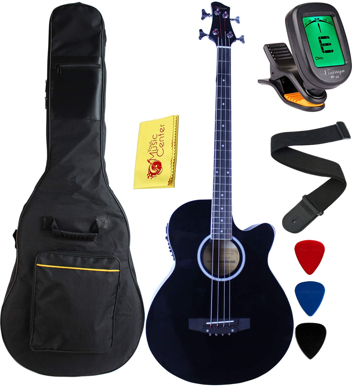YMC 4-String Cutaway Acoustic-Electric Bass Guitar with 4-Band EQ, Adjustable Truss Rod, Gig Bag, Strap & Picks - Black | Perfect for Live Performances, Studio Recording & Practice Sessions