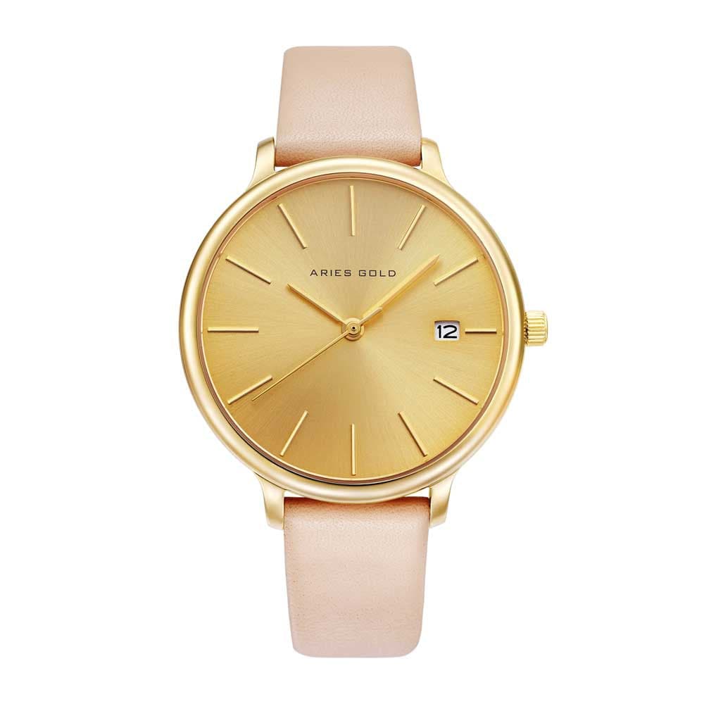 ARIES GOLD ENCHANT FLEUR Stainless Steel Women's Watch with Genuine Leather Strap - Elegant Dress Watch for Women, Perfect for Office, Party & Special Occasions