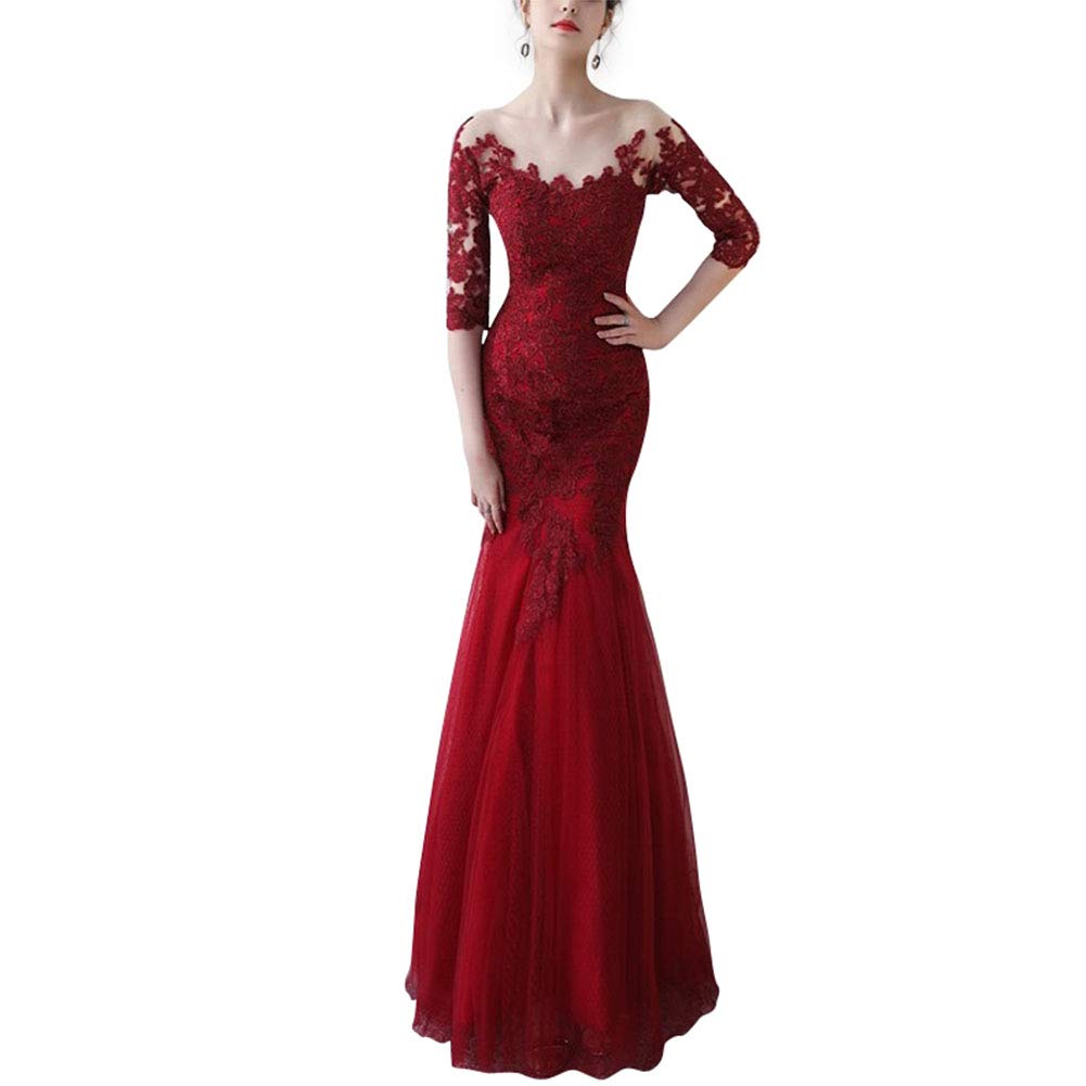 Elegant Burgundy Mermaid Lace Prom Dress with Anti-Slip Half Sleeves - Perfect for Evening Parties, Homecoming, and Formal Events