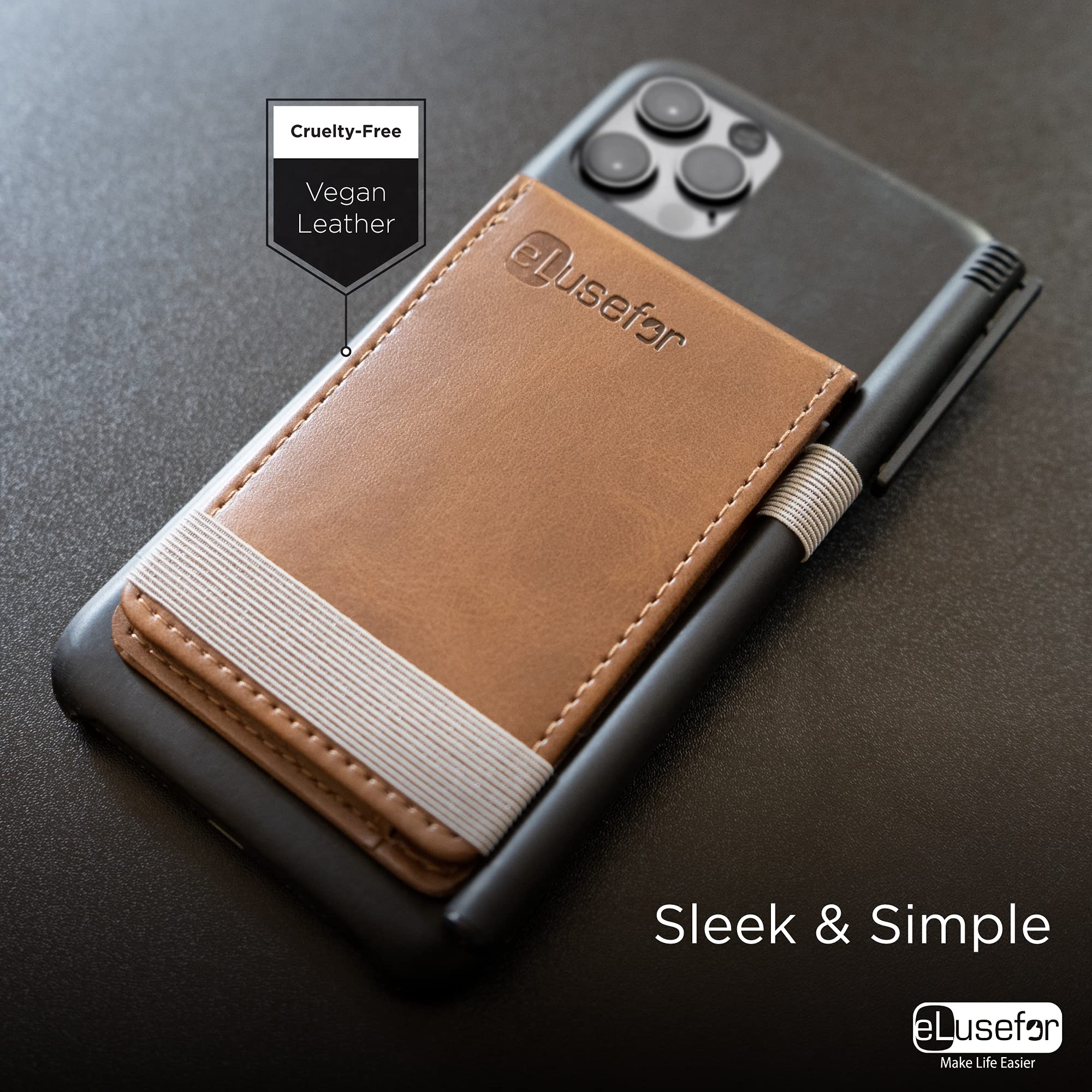 Stick-On Phone Wallet & Card Holder for iPhone & Android - Slim RFID Blocking Leather Case - Saddle Brown | Perfect for Hands-Free Shopping, Travel & Everyday Use