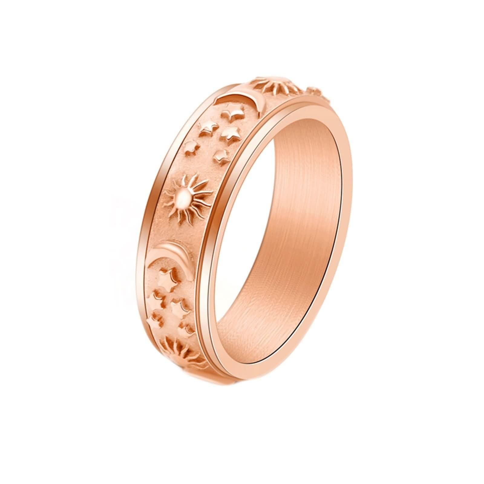 Custom Stainless Steel Men's Rings - Star Moon Sun Spinner Ring, 6MM Wedding & Engagement Band for Him - Perfect for Gifts, Proposals & Everyday Wear