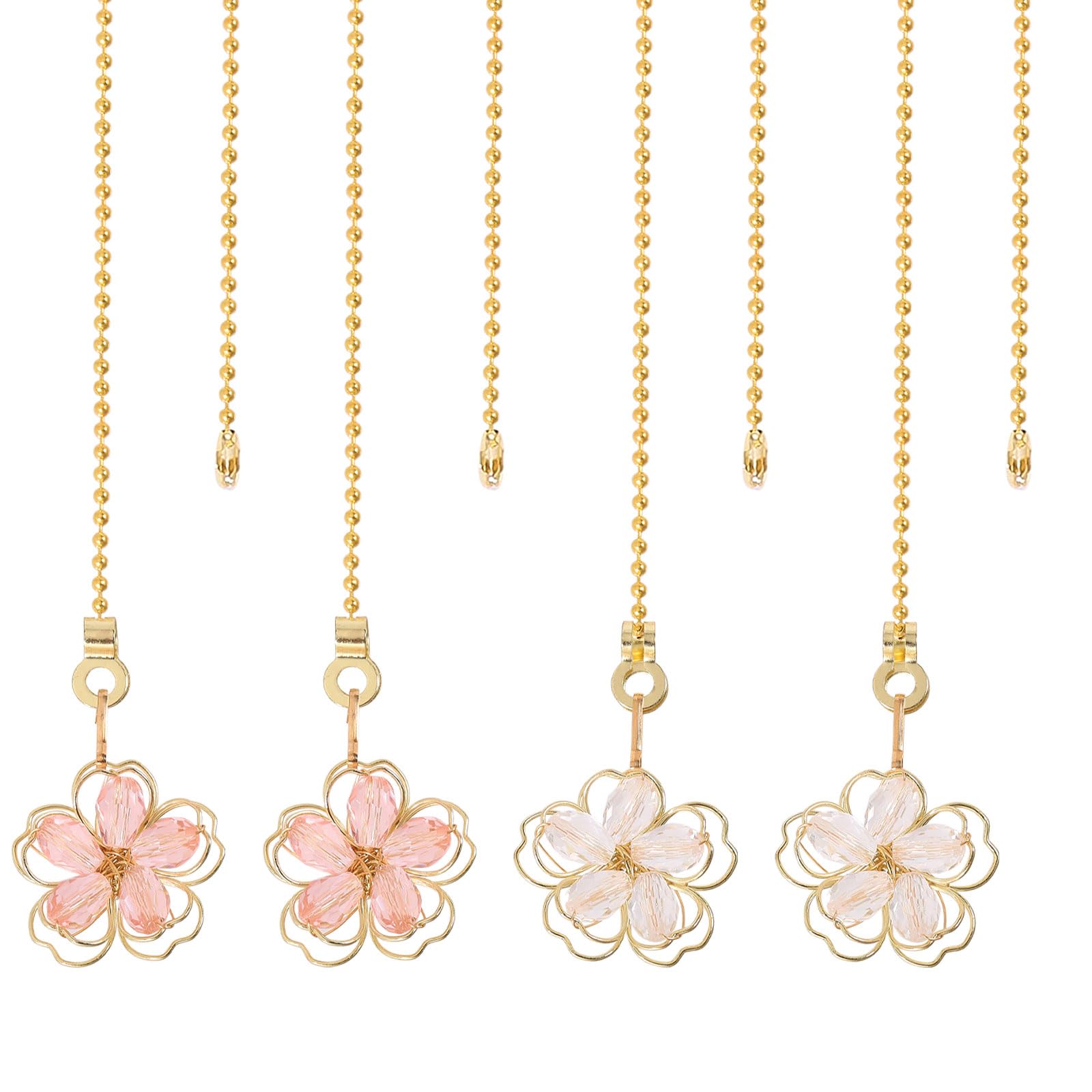 GLOBLELAND 4-Pack Decorative Flower Ceiling Fan Pull Chains - Alloy Glass Light Pull Extenders with Connectors for Ceiling Fans & Lights | Perfect for Bedroom, Living Room & Home Decor