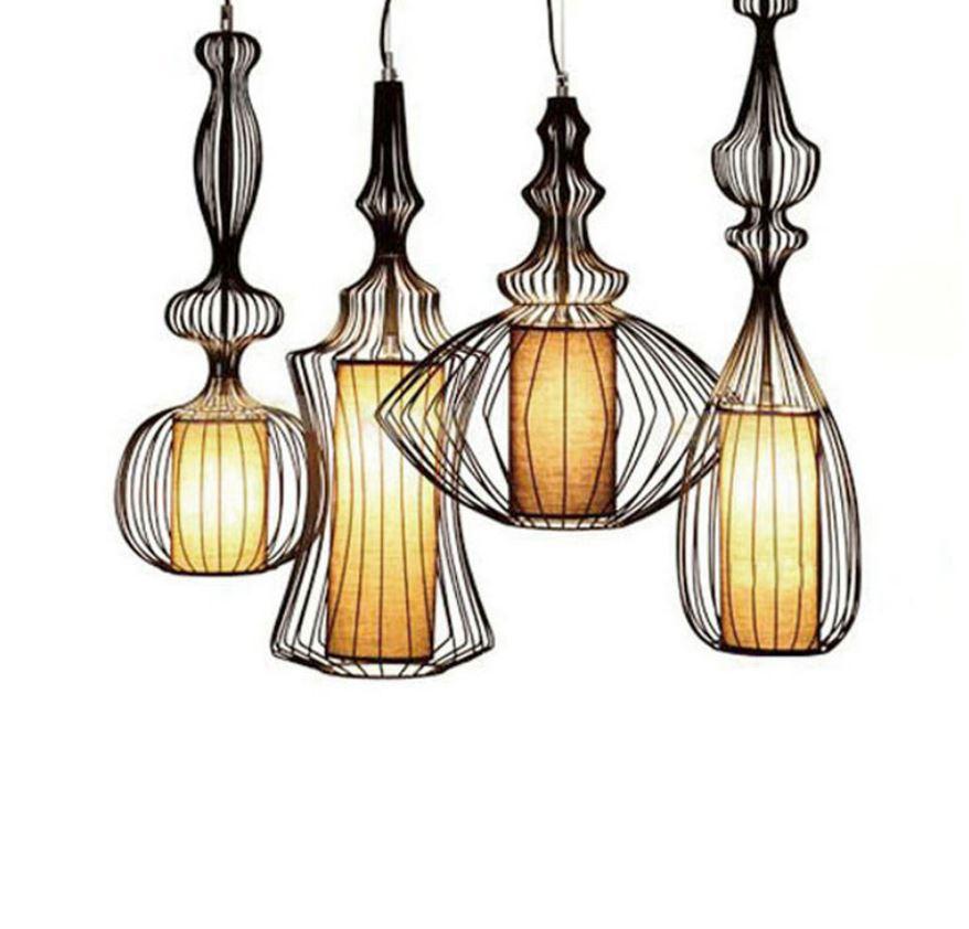 Modern LED Metal Cloth Pendant Light with Cage Design - Perfect for Dining Room, Bedroom, and Living Room Lighting