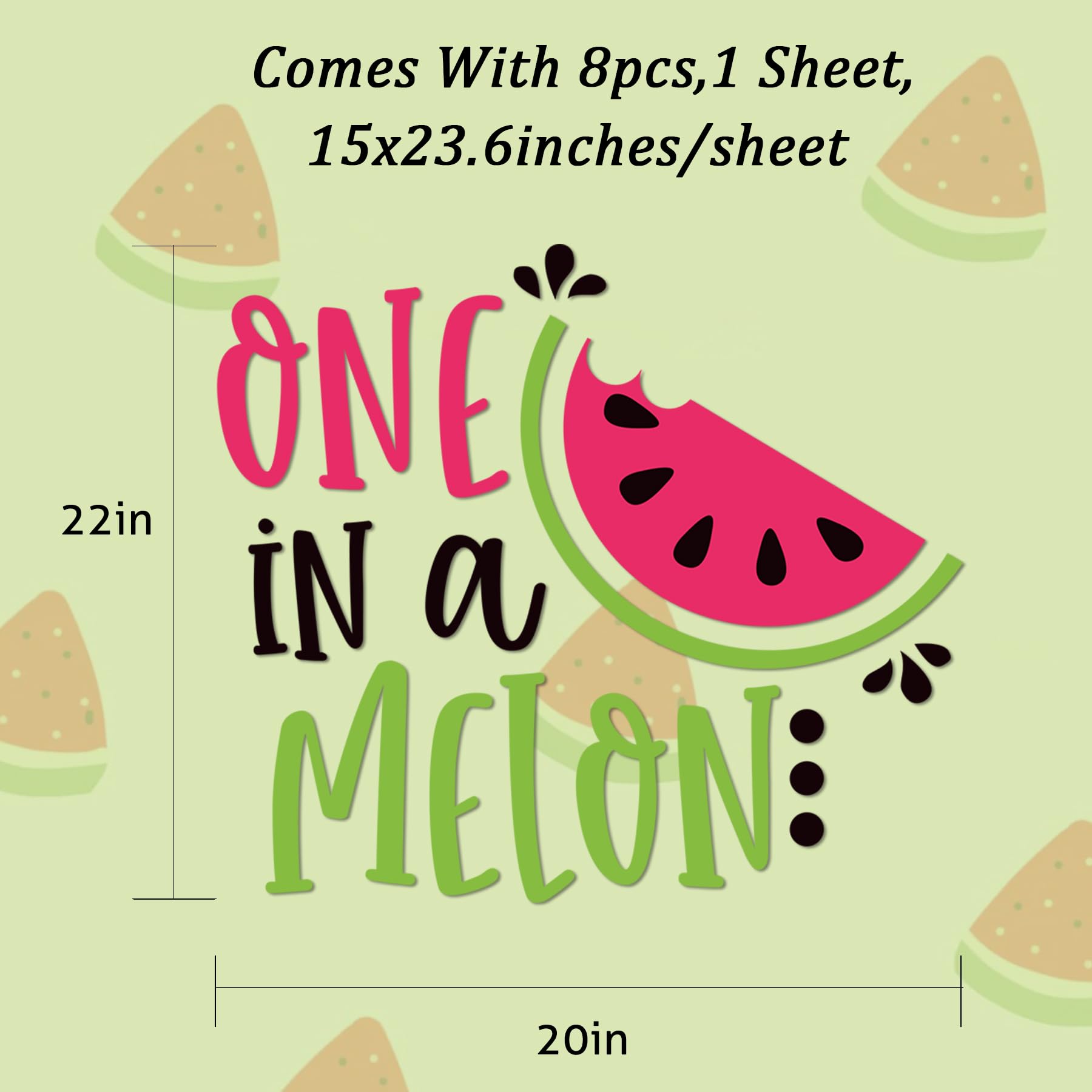 One in A Melon Decal for Balloon Arch - Peel and Stick Watermelon Party Decorations | Baby Girl & Boy 1st Birthday Backdrop Stickers | Perfect for Themed First Birthday Parties, Baby Showers & Summer Celebrations