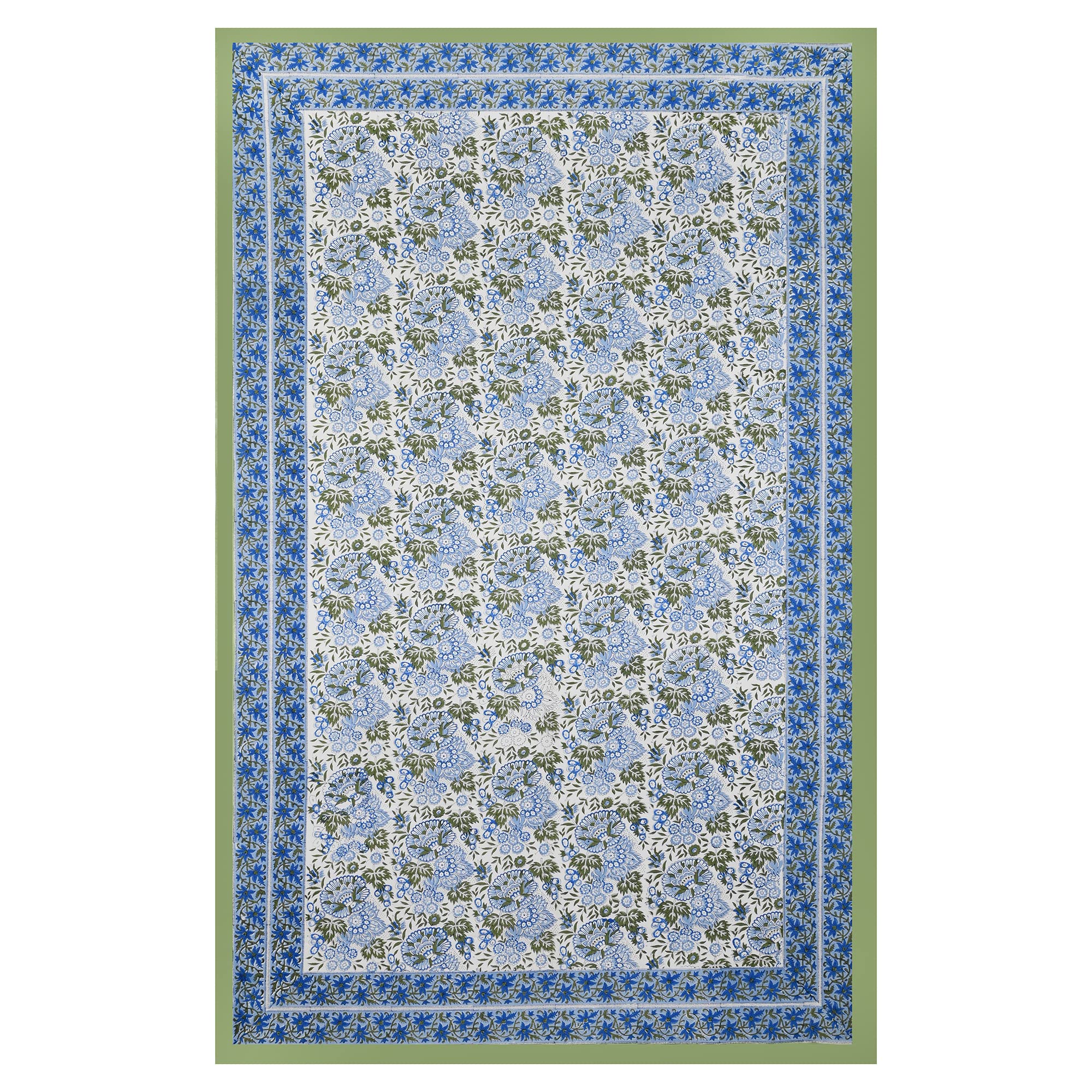 Jaipuri Beige Block Printed Tablecloth Cover - Boho Style Dining Table Decor, Rectangle Tabletop Decoration for Home, Parties & Outdoor Events