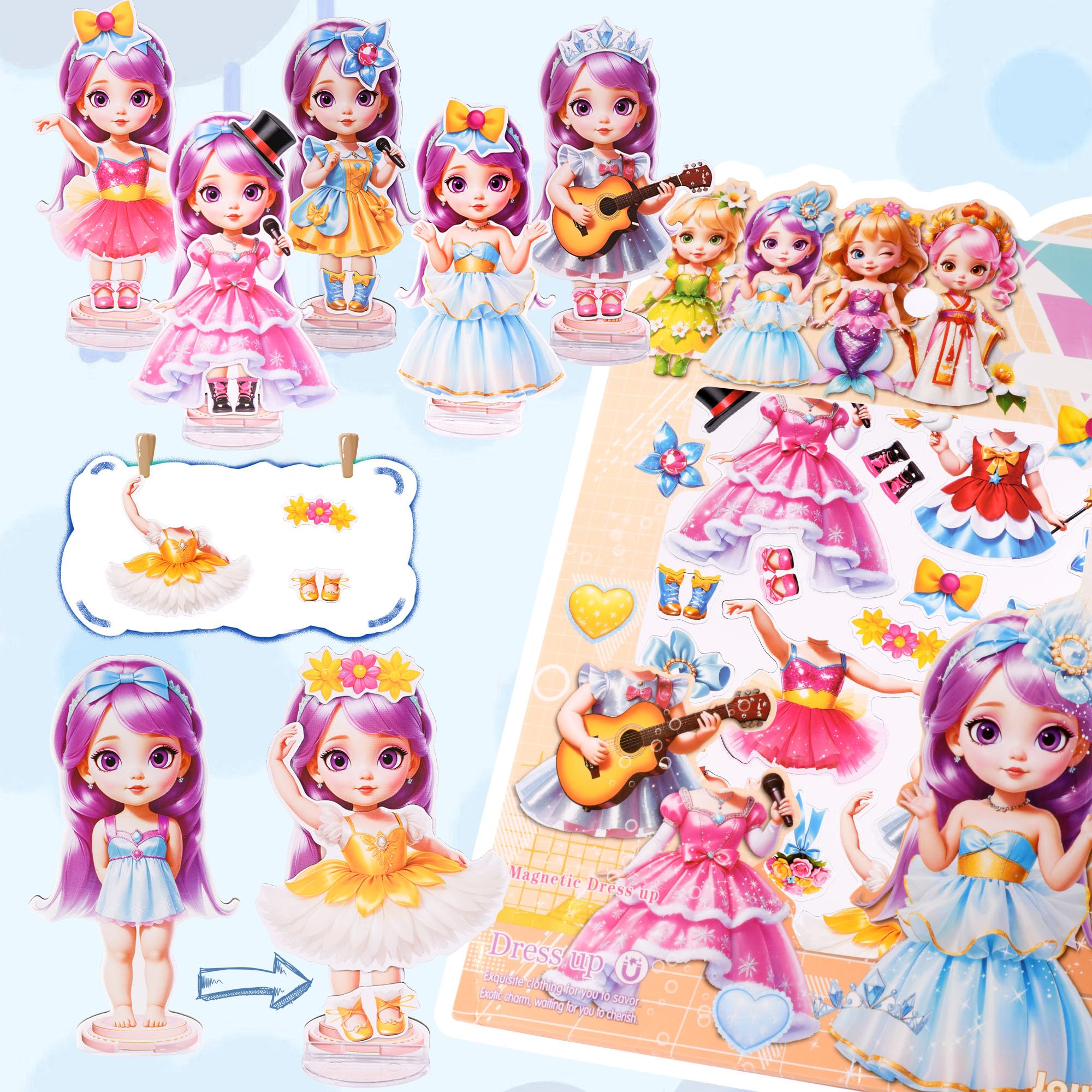 Magnetic Dress Up Dolls for Girls - Easter Basket Stuffers & Birthday Gifts for Kids Ages 3-7 | Cartoon Magnet Paper Dolls Toy for Toddlers (Style A) | Pretend Play, Travel Activity & Educational Fun