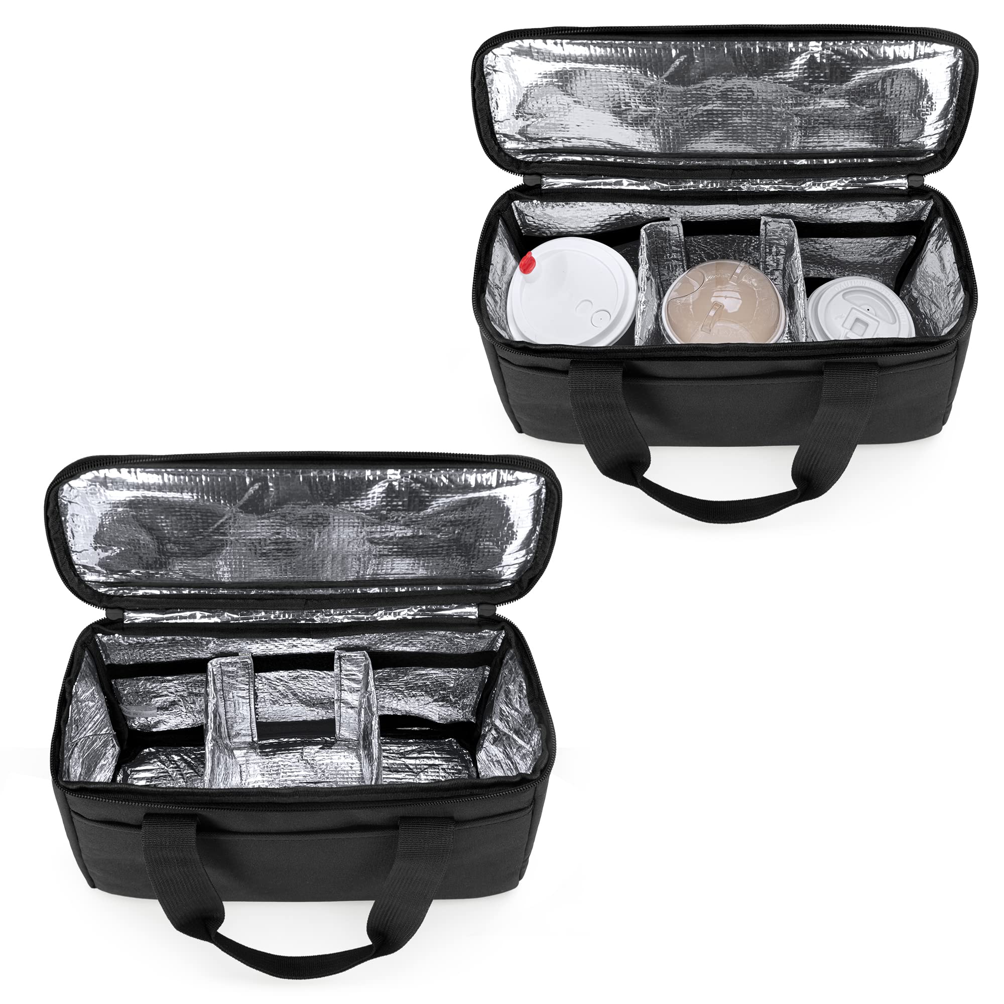 Trunab Reusable 3-Cup Insulated Drink Carrier with Adjustable Dividers - Patented Design Beverage Caddy Holder for Delivery, Takeout & Outdoor Use - Perfect for Coffee, Smoothies & Bubble Tea (Black)